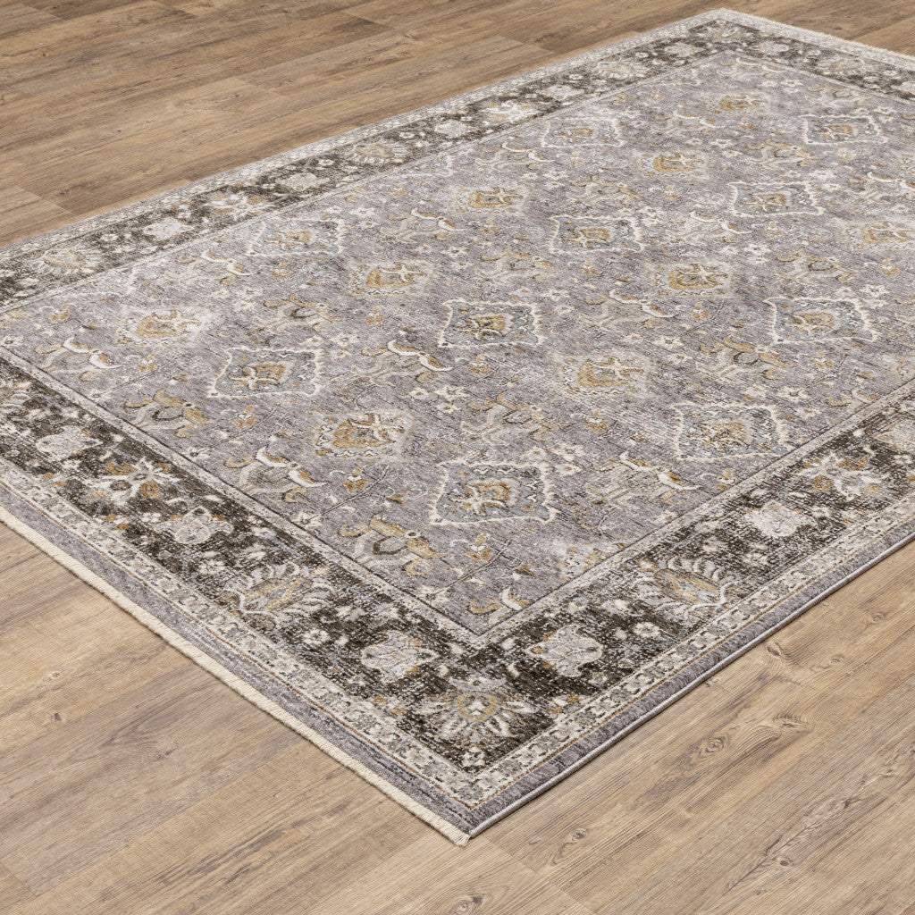 5' X 8' Grey And Blue Oriental Power Loom Stain Resistant Area Rug With Fringe - Image 7