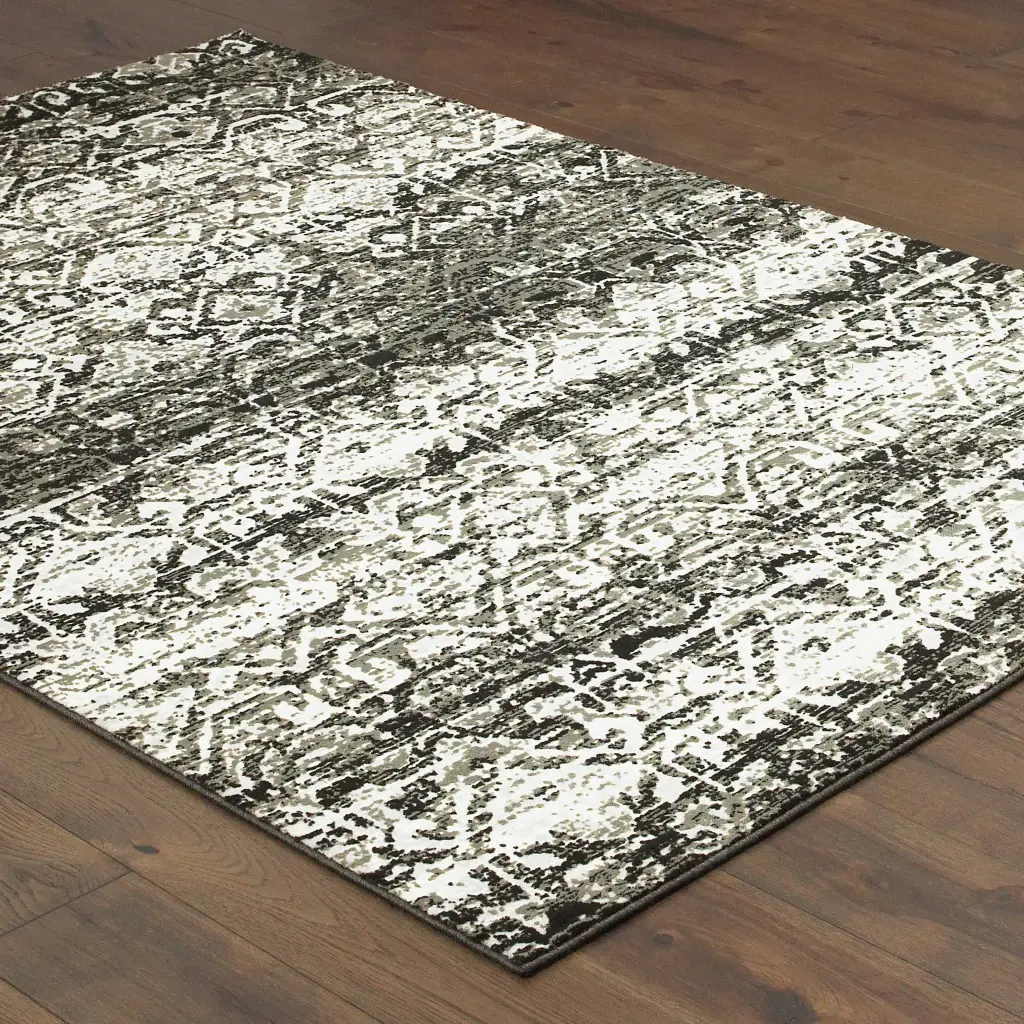 5' X 8' Grey And Ivory Geometric Power Loom Stain Resistant Area Rug - Image 4