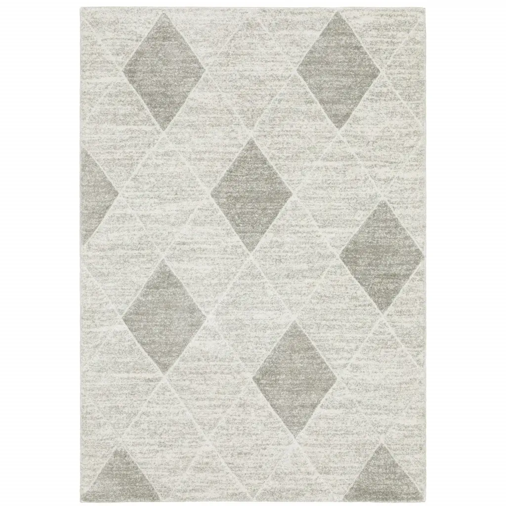 5' X 8' Grey And Ivory Geometric Power Loom Stain Resistant Area Rug - Image 2
