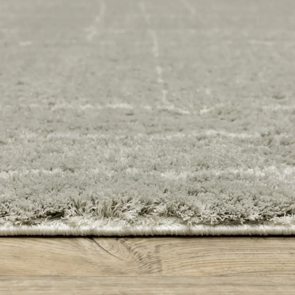 5' X 8' Grey And Ivory Geometric Shag Power Loom Stain Resistant Area Rug - Image 8