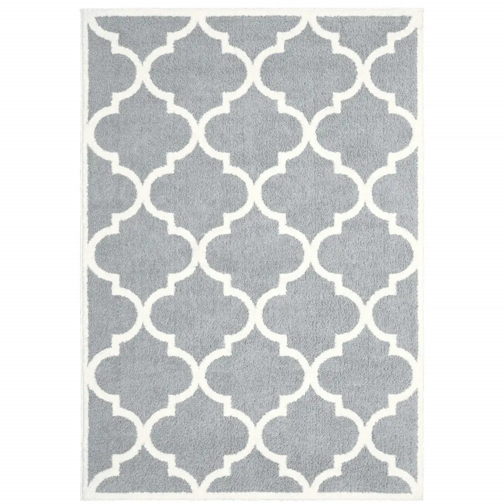 5' X 8' Grey And Ivory Geometric Shag Power Loom Stain Resistant Area Rug - Image 2