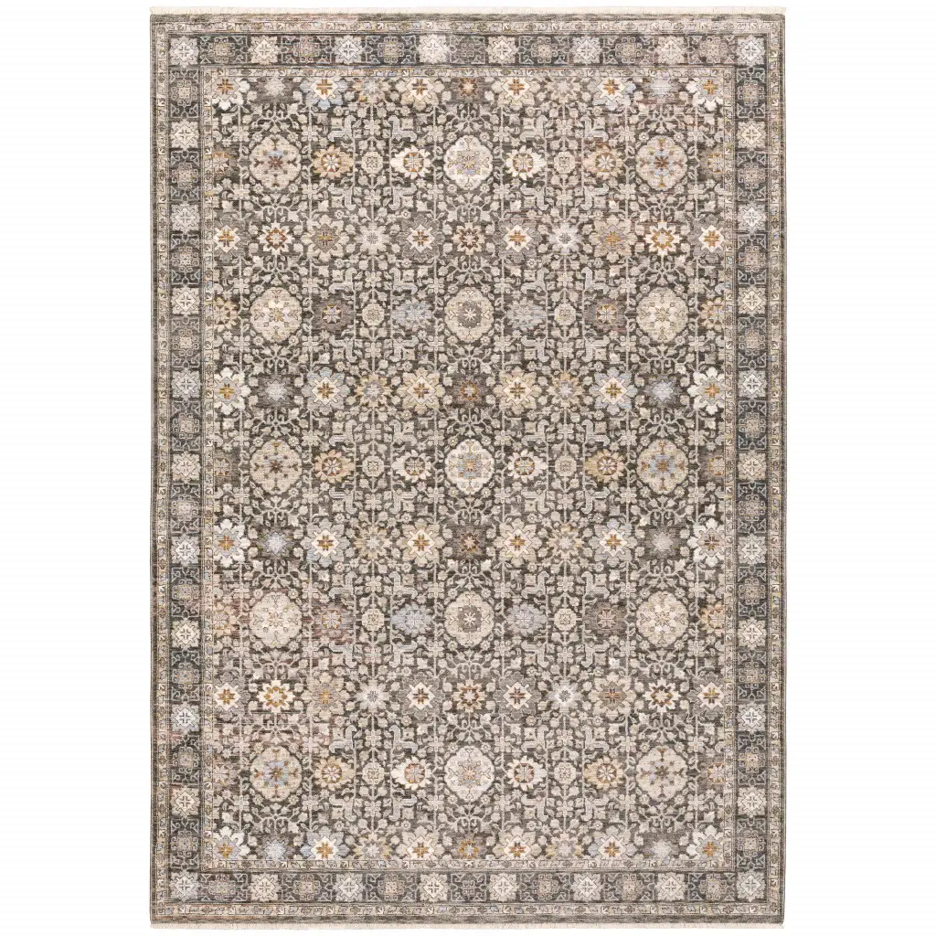5' X 8' Grey And Ivory Oriental Power Loom Stain Resistant Area Rug With Fringe - Image 2