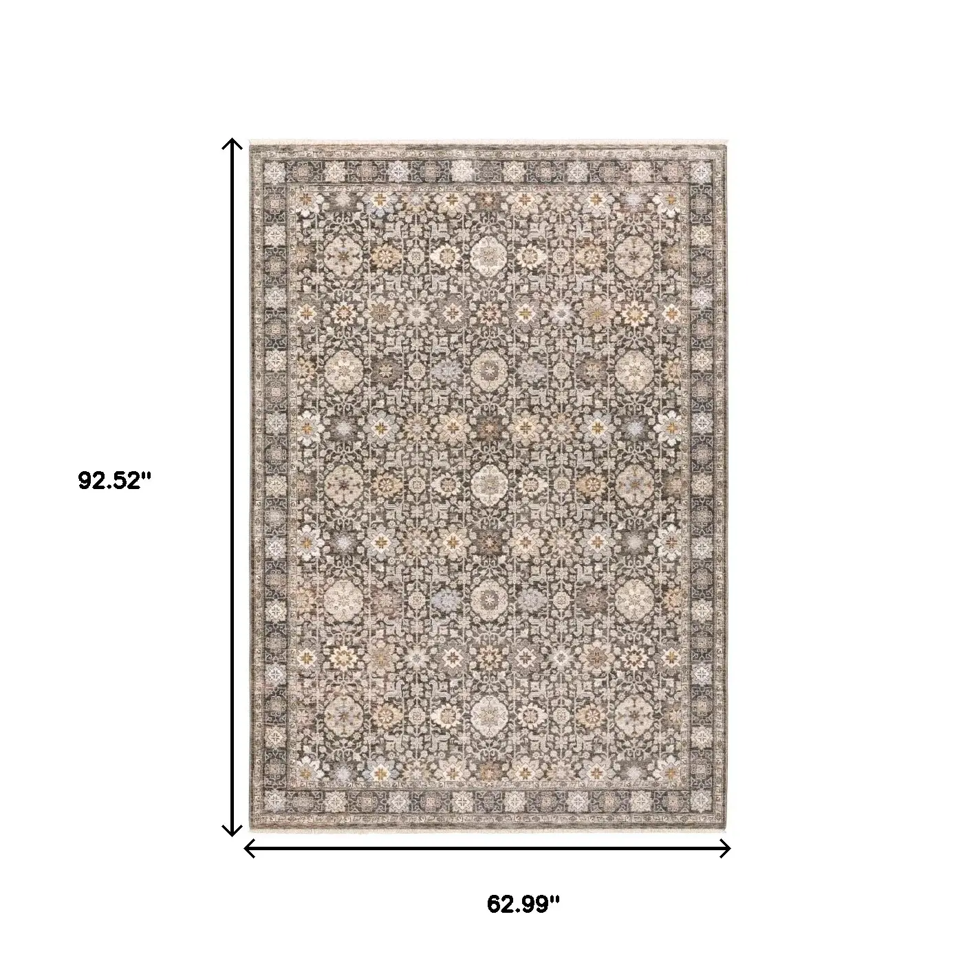 5' X 8' Grey And Ivory Oriental Power Loom Stain Resistant Area Rug With Fringe - Image 3