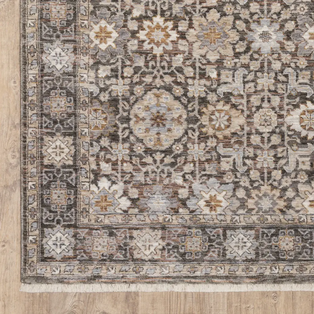 5' X 8' Grey And Ivory Oriental Power Loom Stain Resistant Area Rug With Fringe - Image 4