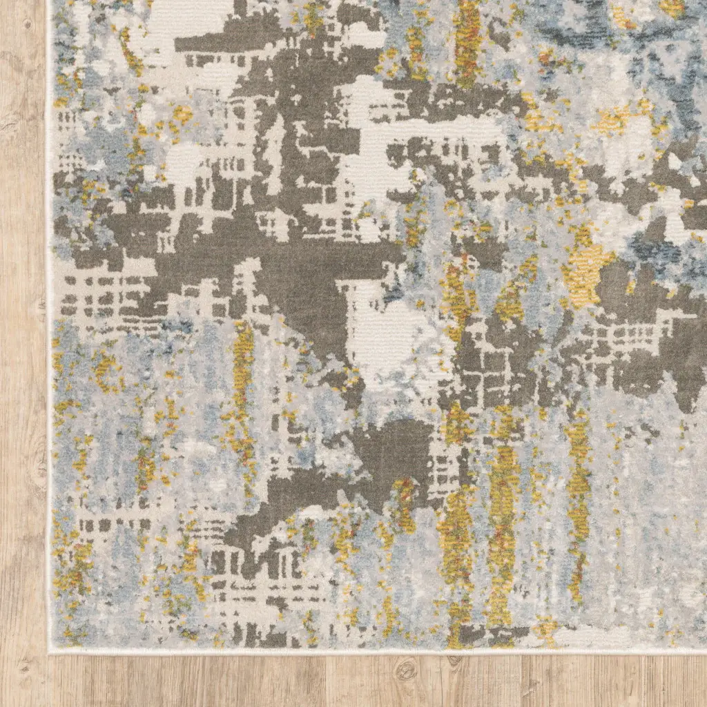 5' X 8' Grey Blue Beige Gold And Rust Abstract Power Loom Stain Resistant Area Rug - Image 4