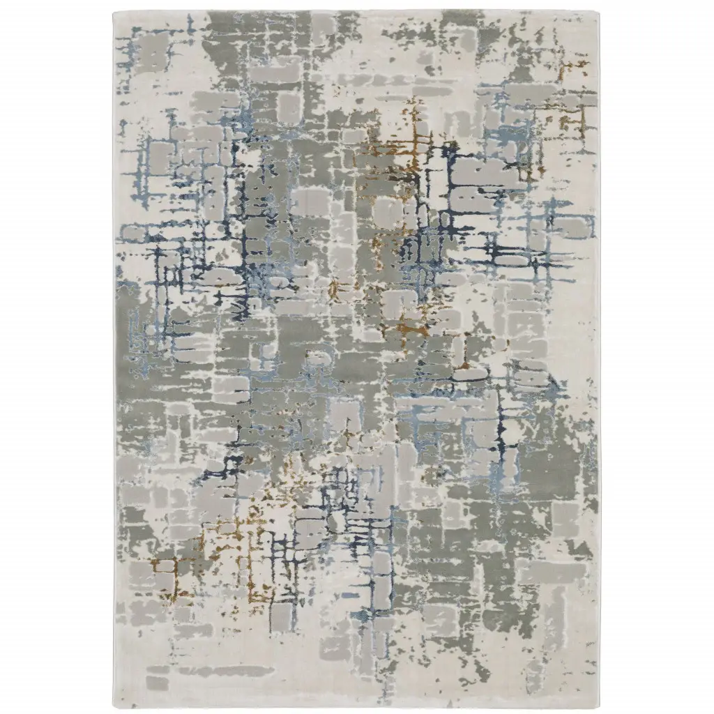 5' X 8' Grey Blue Brown Ivory And Deep Blue Abstract Power Loom Stain Resistant Area Rug - Image 2