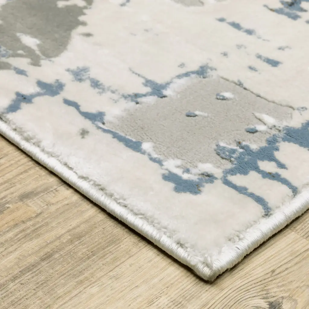5' X 8' Grey Blue Brown Ivory And Deep Blue Abstract Power Loom Stain Resistant Area Rug - Image 4