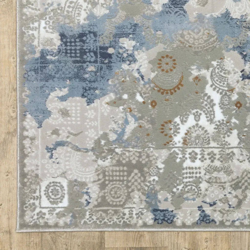 5' X 8' Grey Blue Ivory Navy Beige And Brown Abstract Power Loom Stain Resistant Area Rug - Image 4