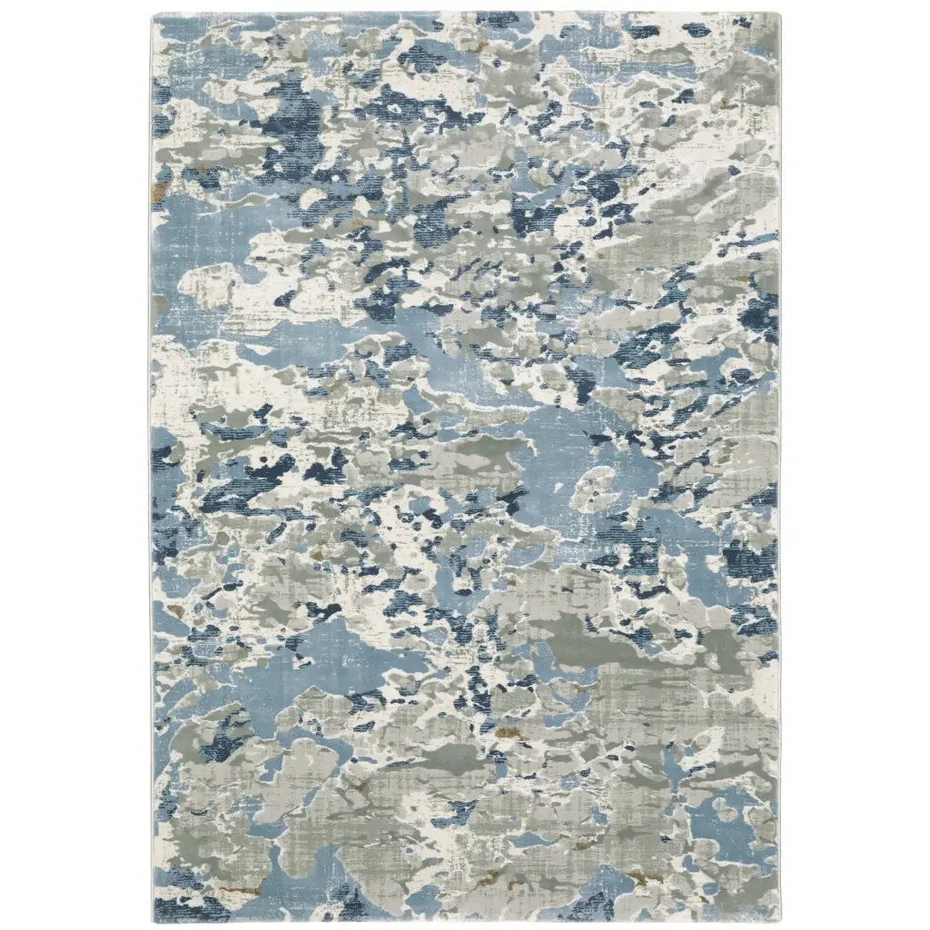 5' X 8' Grey Blue Ivory Navy Beige And Brown Abstract Power Loom Stain Resistant Area Rug - Image 2