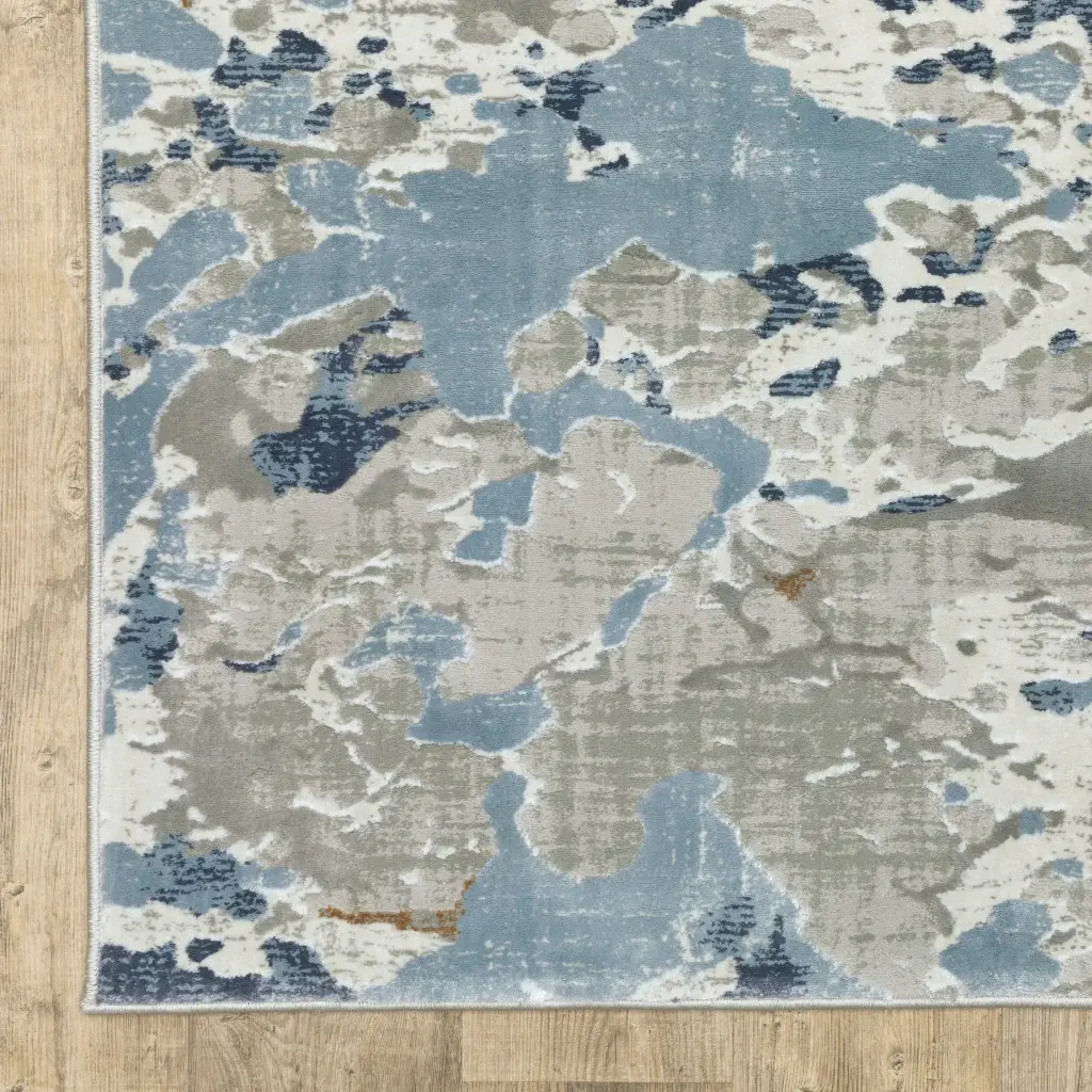 5' X 8' Grey Blue Ivory Navy Beige And Brown Abstract Power Loom Stain Resistant Area Rug - Image 4