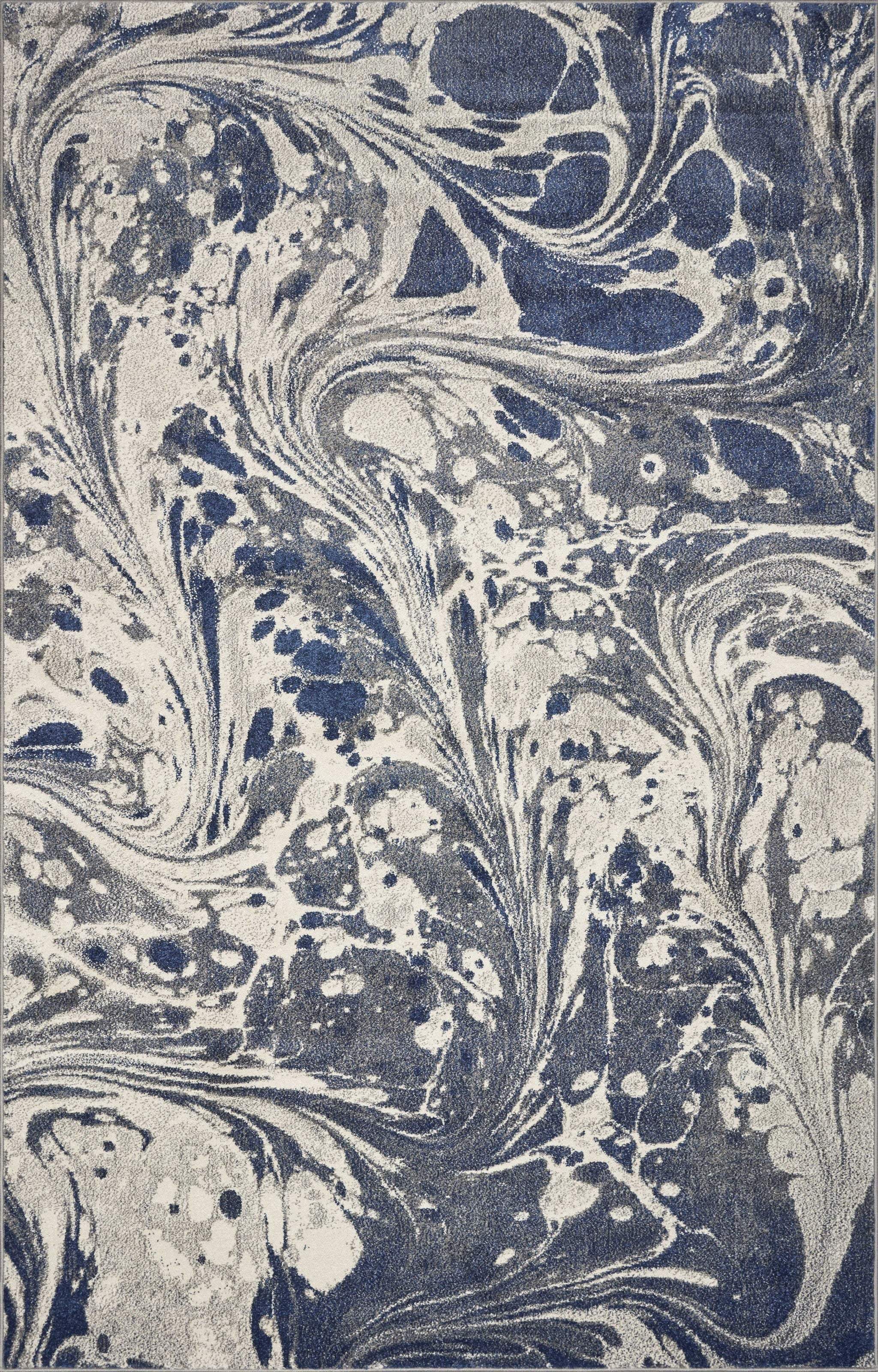 5' X 8' Grey Blue Machine Woven Marble Indoor Area Rug - Image 2