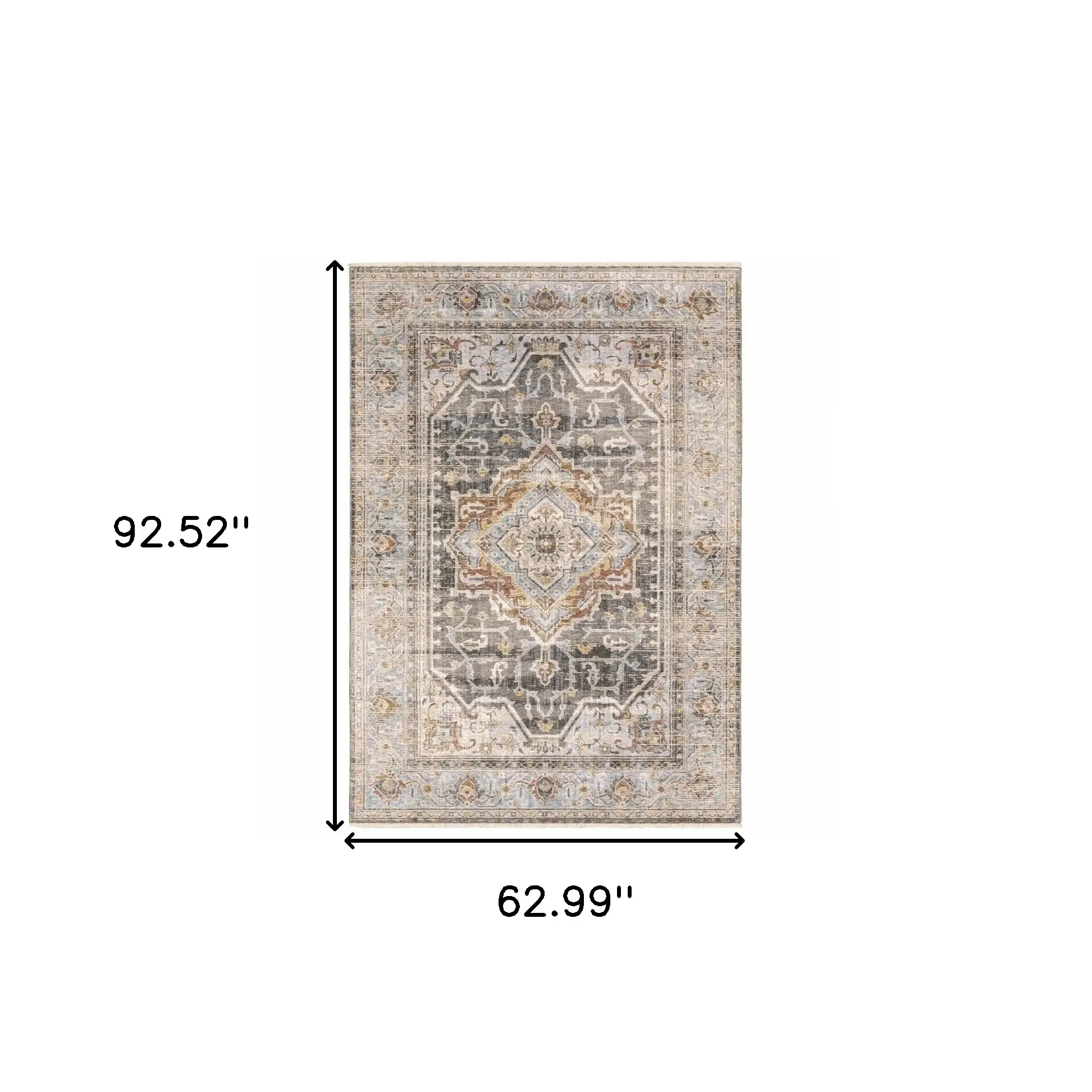 5' X 8' Grey Blue Machine Woven Medallion Indoor Area Rug - Image 5