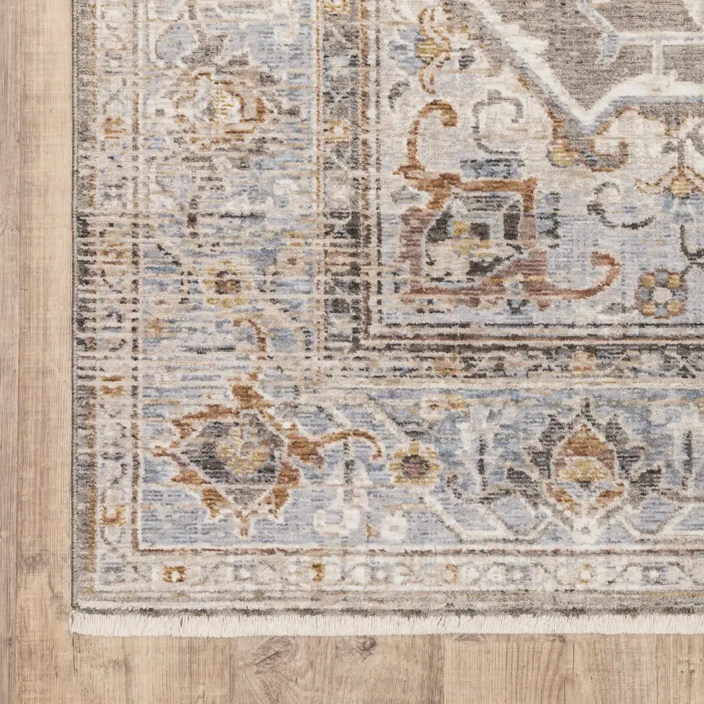 5' X 8' Grey Blue Machine Woven Medallion Indoor Area Rug - Image 6