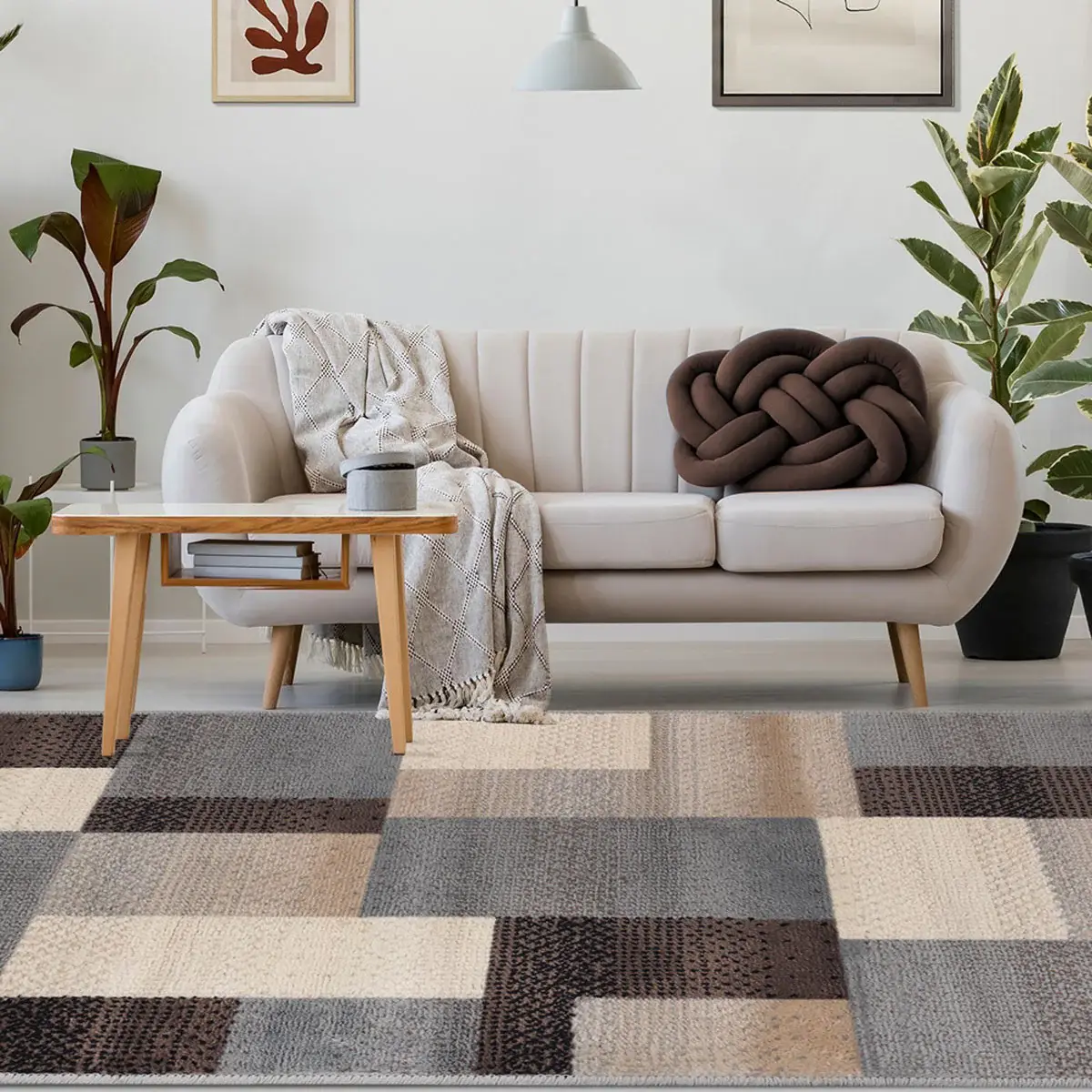 5' X 8' Grey-Brown Patchwork Power Loom Stain Resistant Area Rug - Image 5