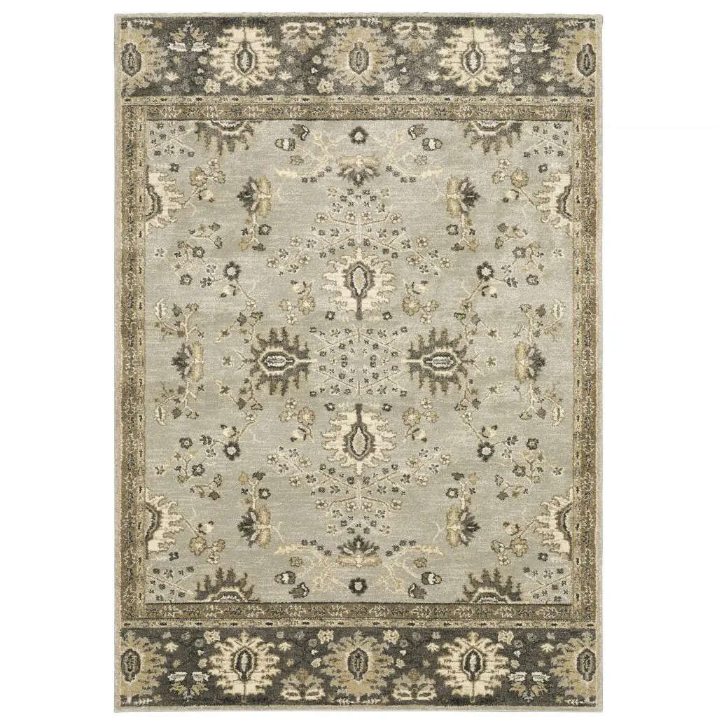 5' X 8' Grey Brown Tan And Beige Oriental Power Loom Stain Resistant Area Rug - Image 2