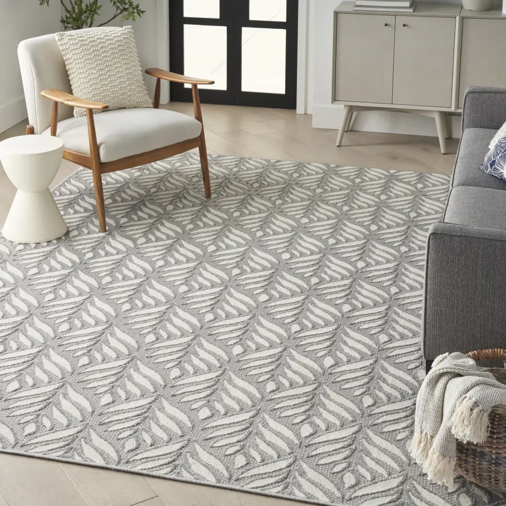 5' X 8' Grey Floral Stain Resistant Non Skid Area Rug - Image 3