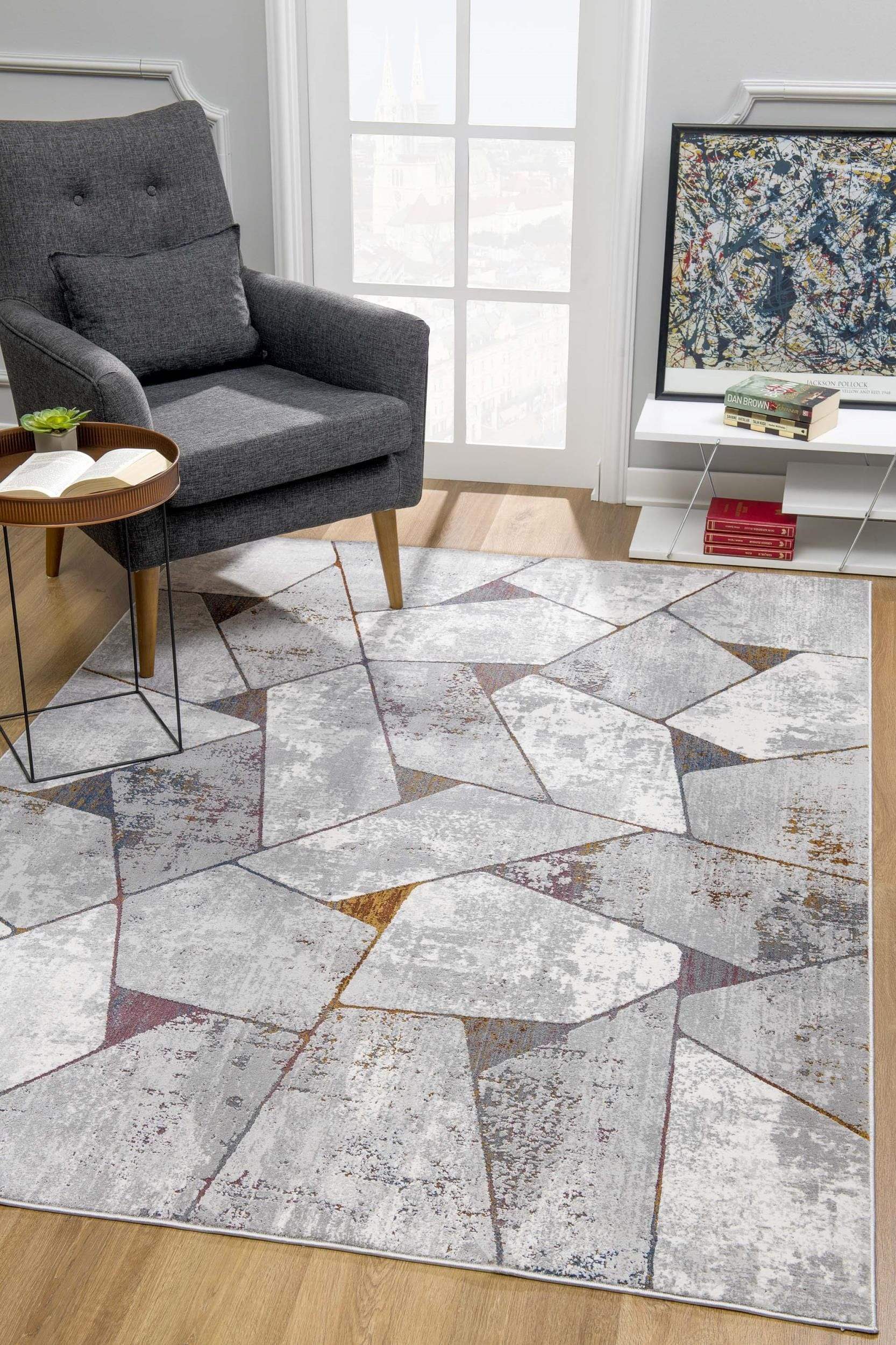 5' X 8' Grey Geometric Area Rug - Image 4