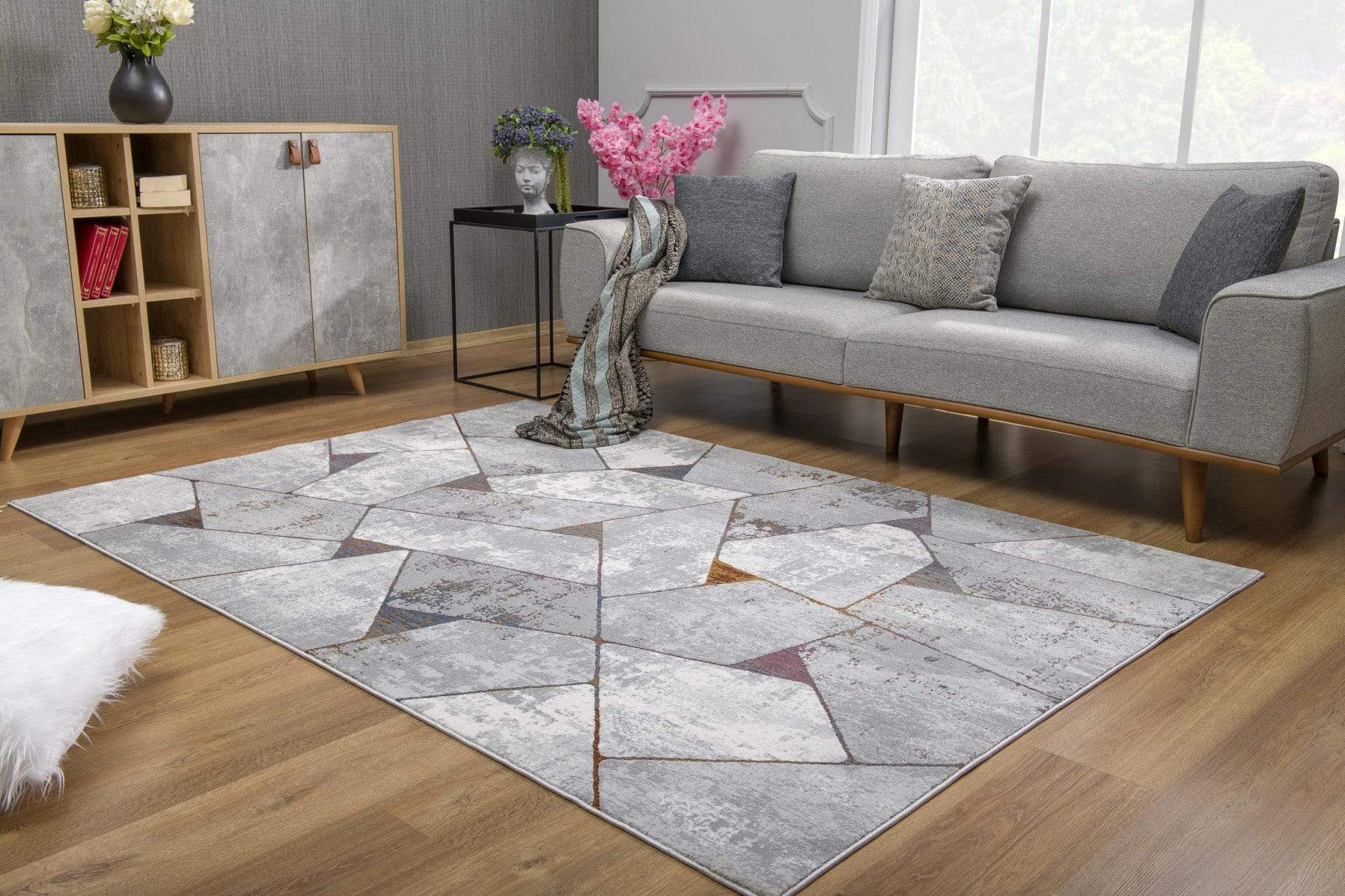 5' X 8' Grey Geometric Area Rug - Image 6
