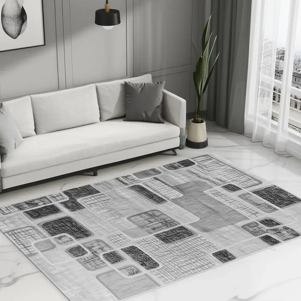 5' X 8' Grey Geometric Area Rug