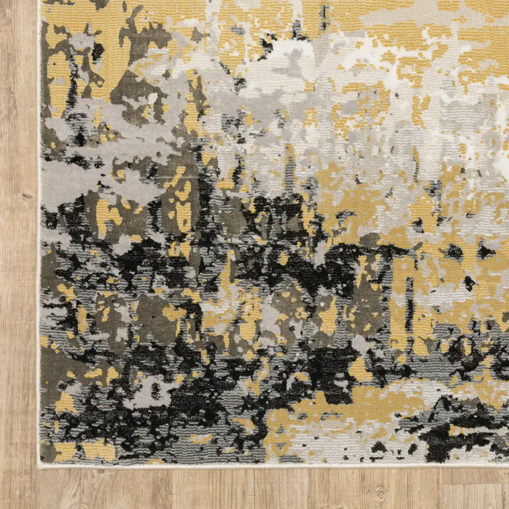 5' X 8' Grey Gold Beige Black And Brown Abstract Power Loom Stain Resistant Area Rug - Image 4