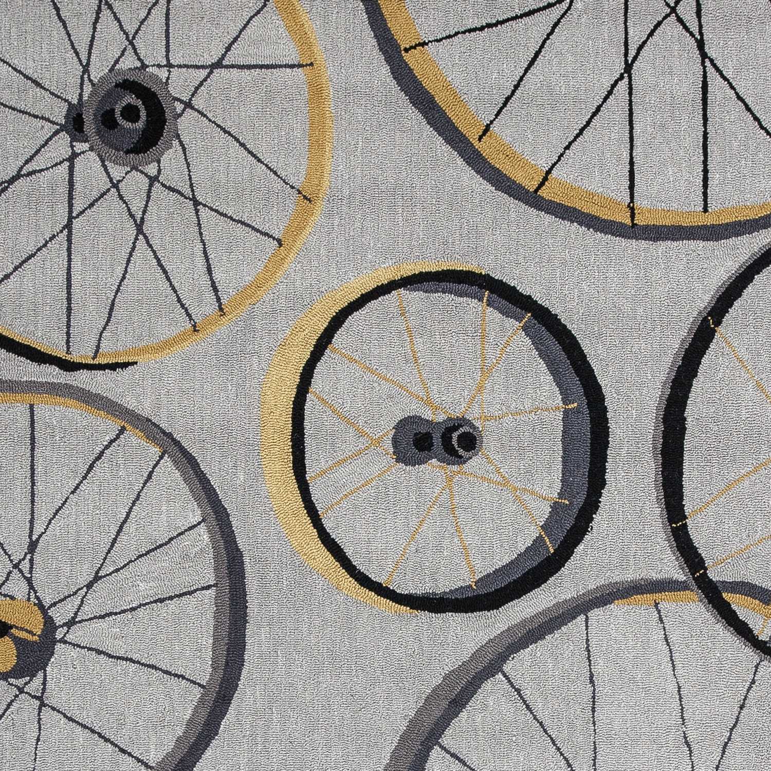 5' X 8' Grey Hand Hooked Wheels Indoor Area Rug - Image 2