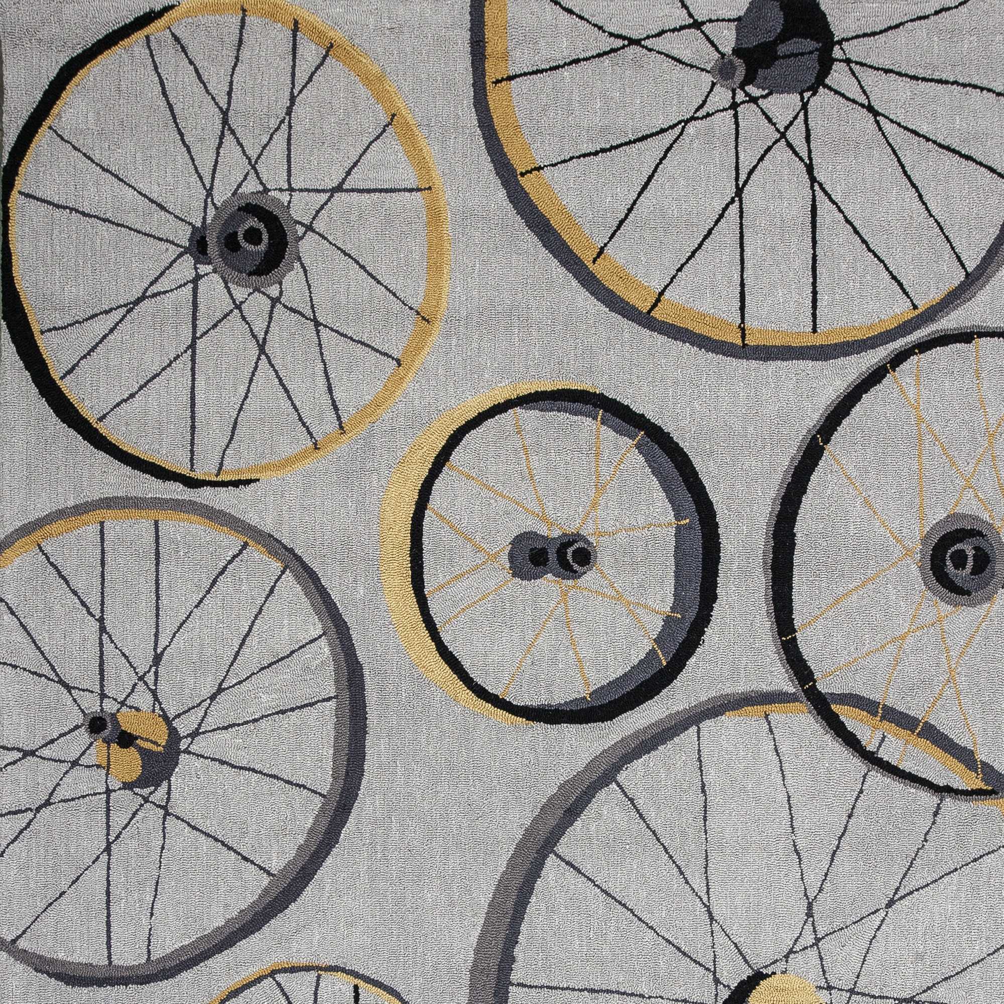 5' X 8' Grey Hand Hooked Wheels Indoor Area Rug - Image 3