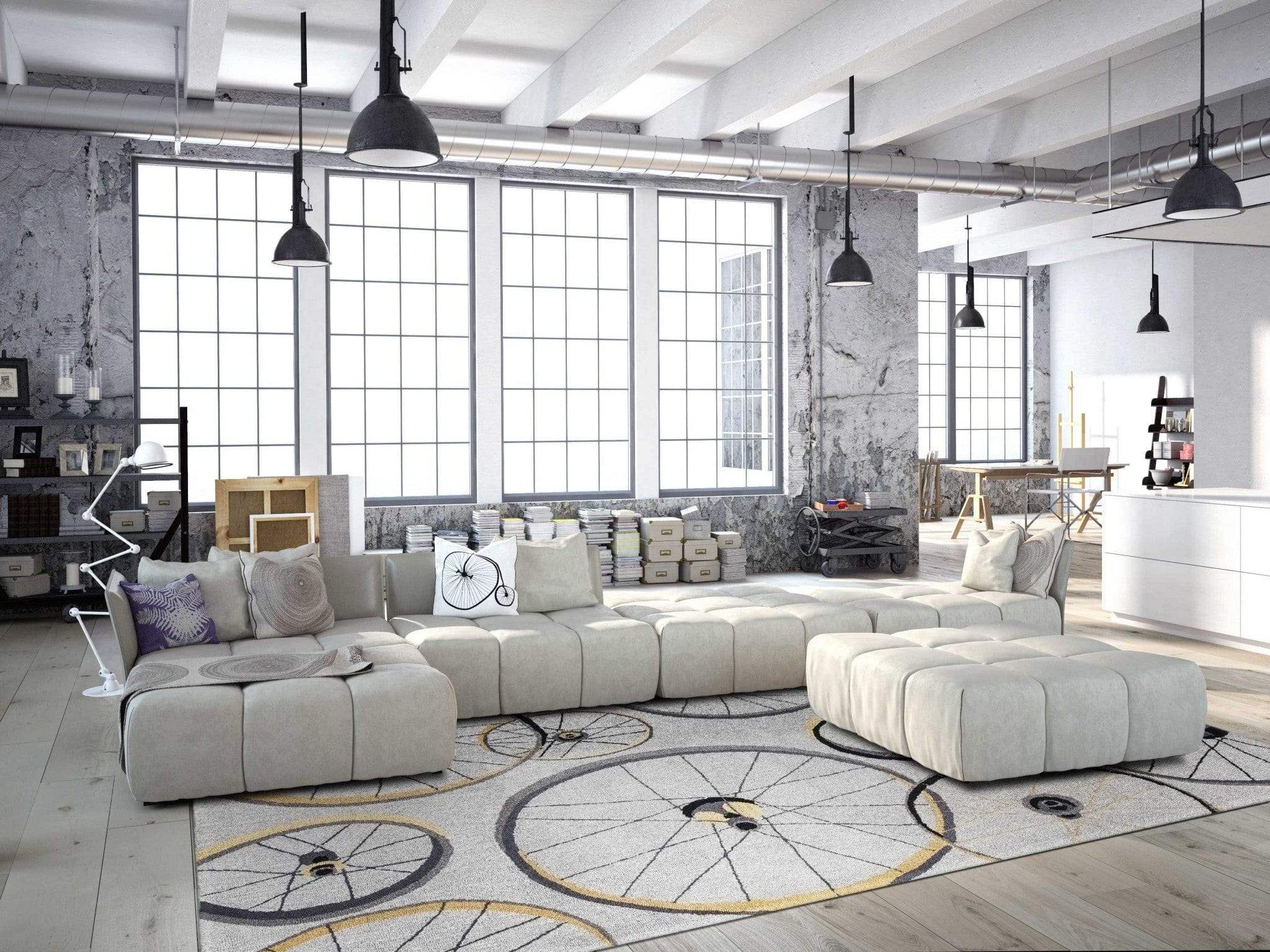 5' X 8' Grey Hand Hooked Wheels Indoor Area Rug - Image 6