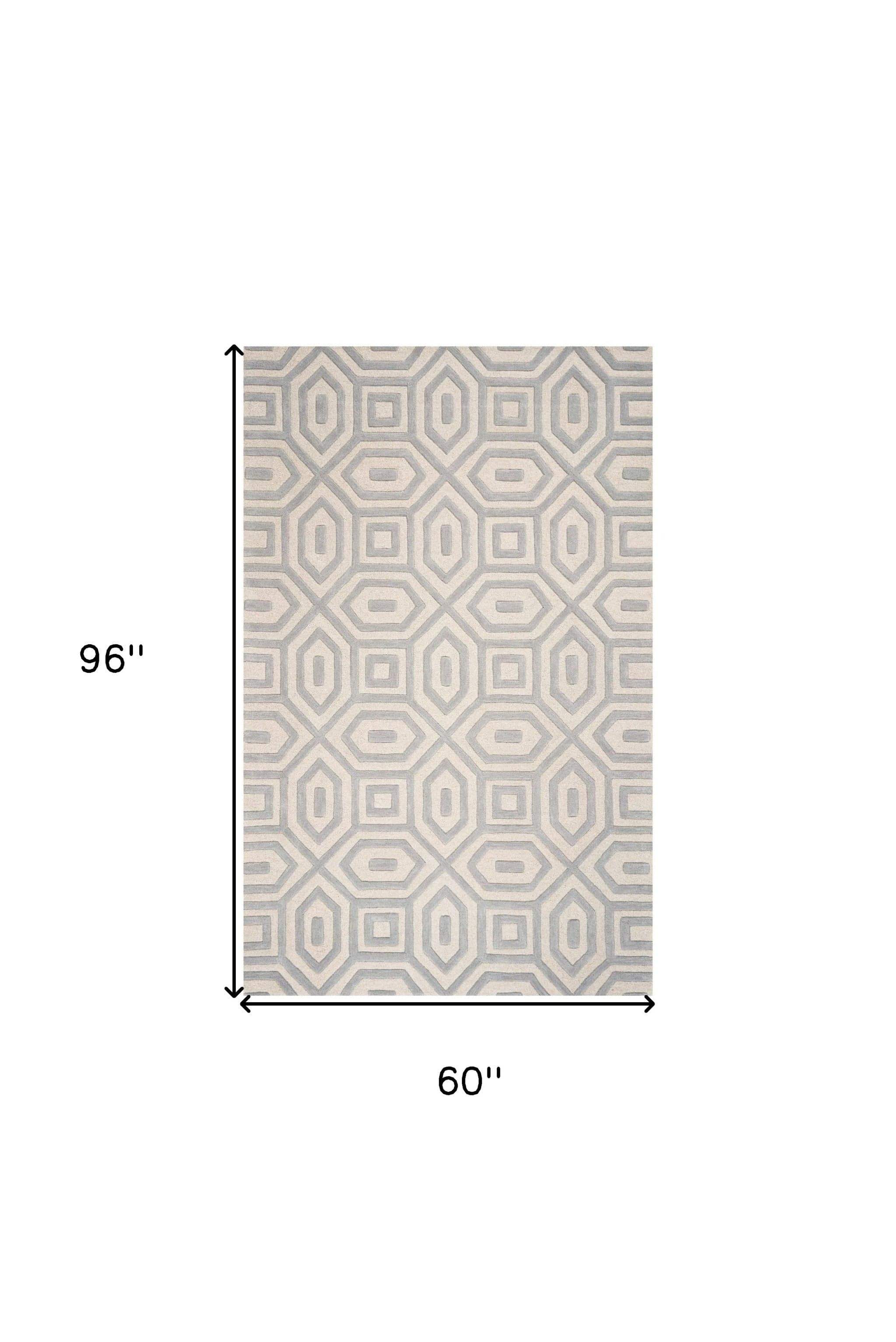 5' X 8' Grey Hand Tufted Geometric Indoor Area Rug - Image 3