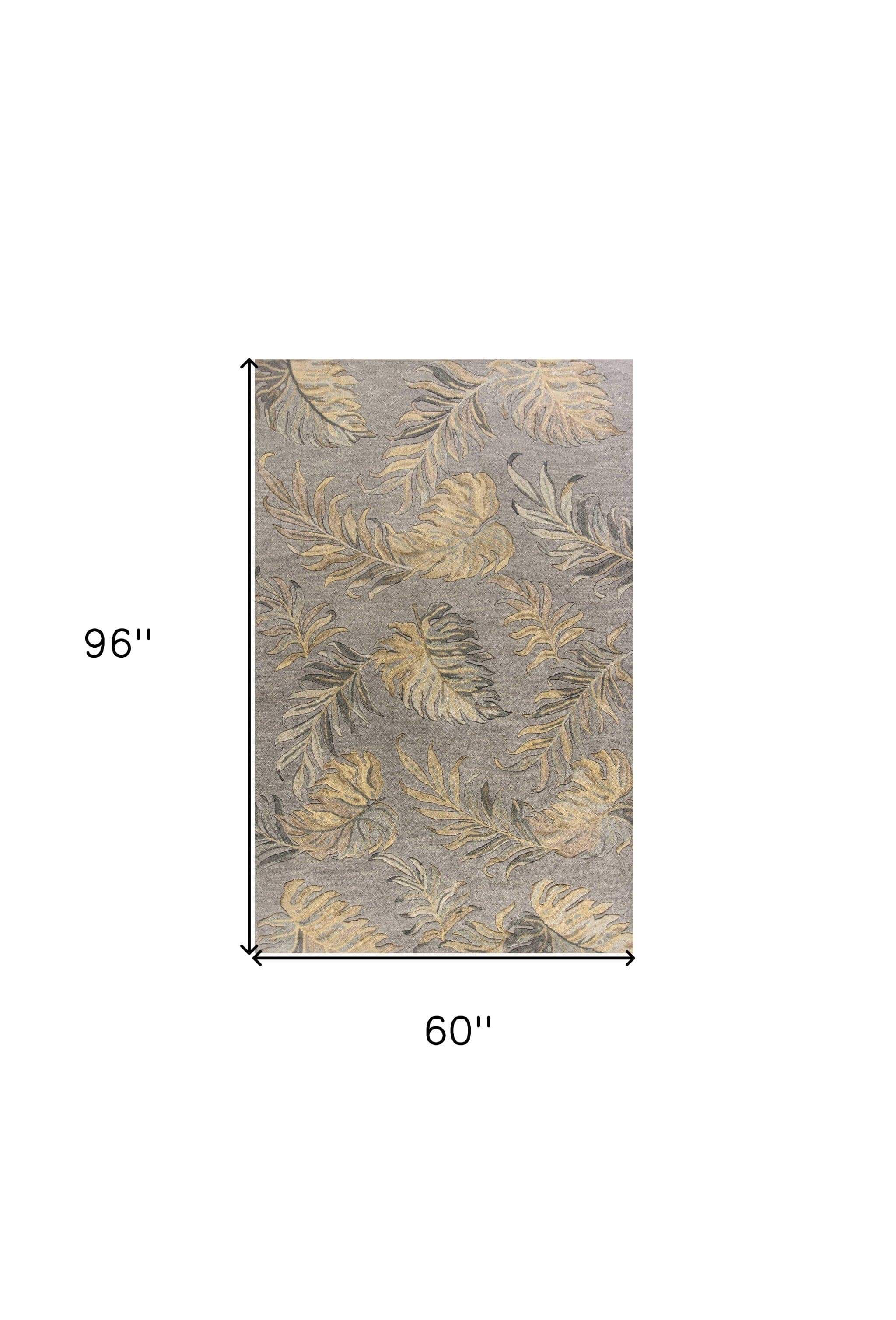 5' X 8' Grey Hand Tufted Tropical Palms Indoor Area Rug - Image 3