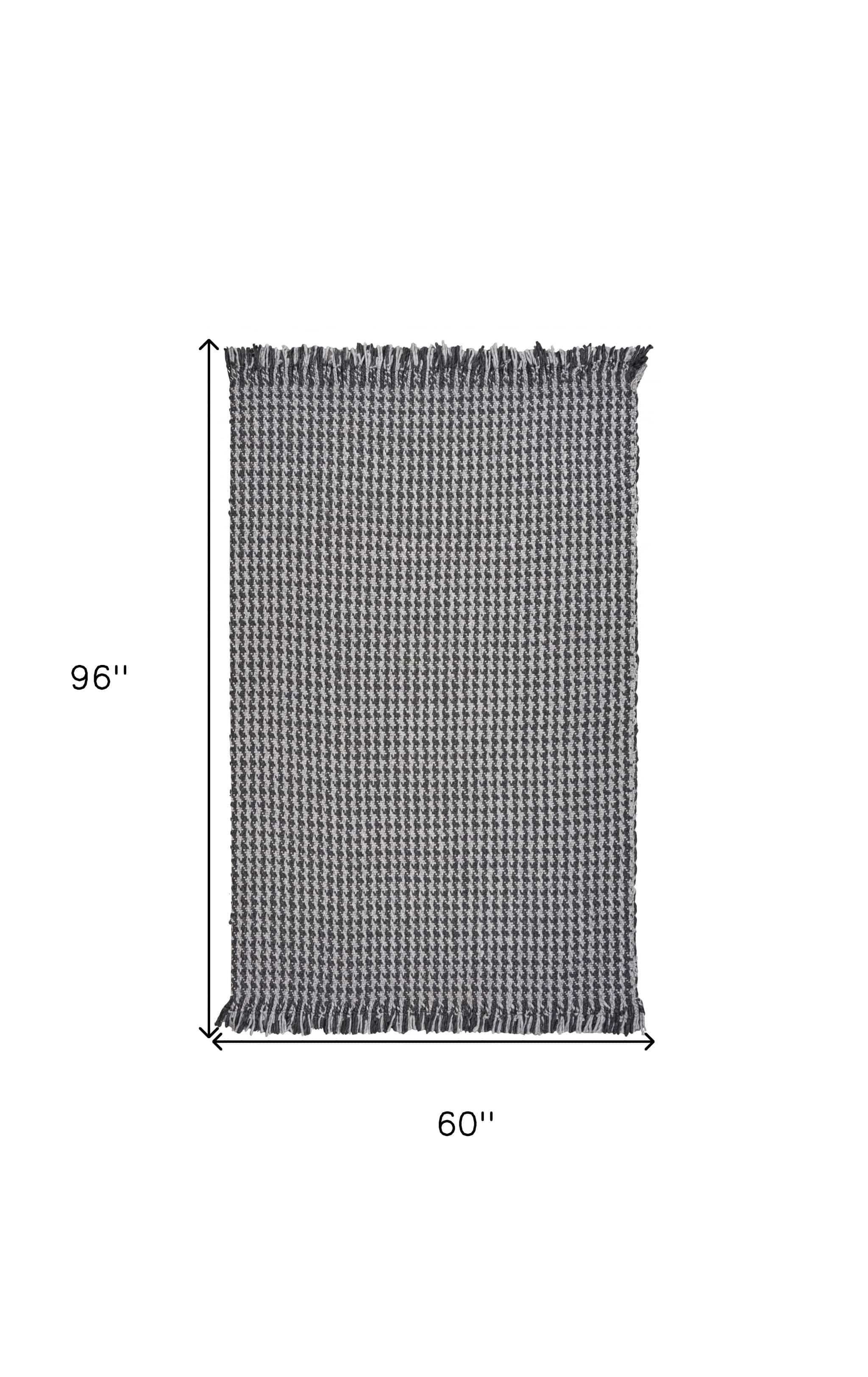 5' X 8' Grey Hand Woven Houndstooth Indoor Area Rug - Image 3