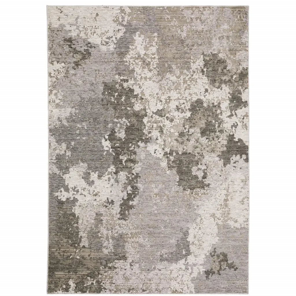 5' X 8' Grey Ivory Beige Tan Brown And Black Abstract Power Loom Stain Resistant Area Rug - Image 2