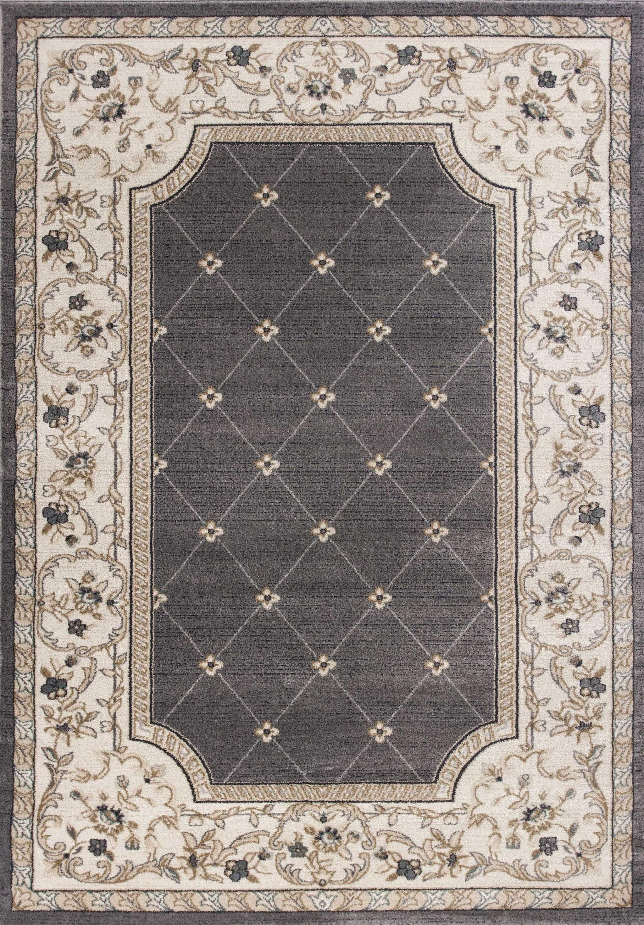 5' X 8' Grey Ivory Bordered Floral Indoor Area Rug - Image 2