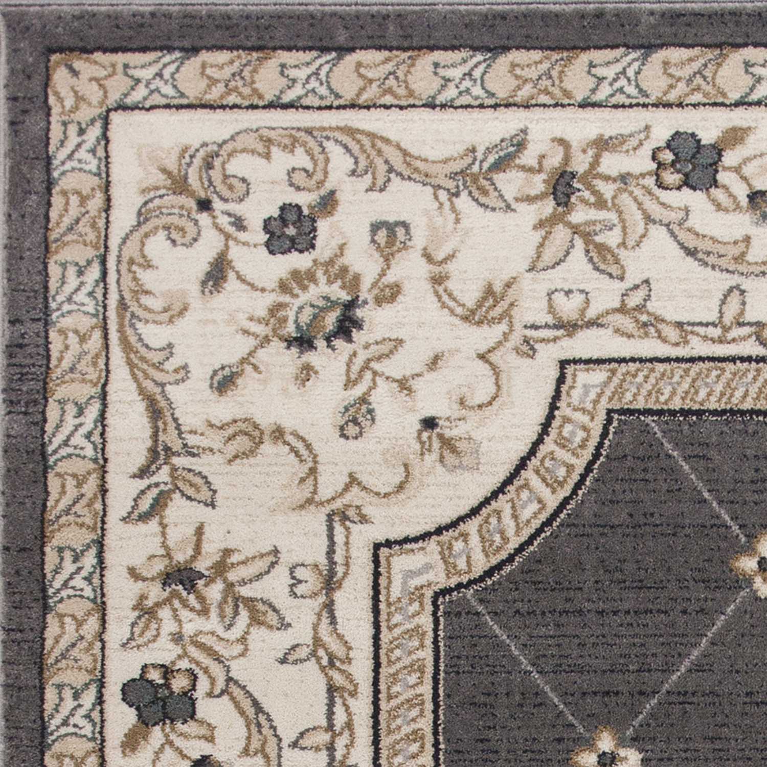 5' X 8' Grey Ivory Bordered Floral Indoor Area Rug - Image 3