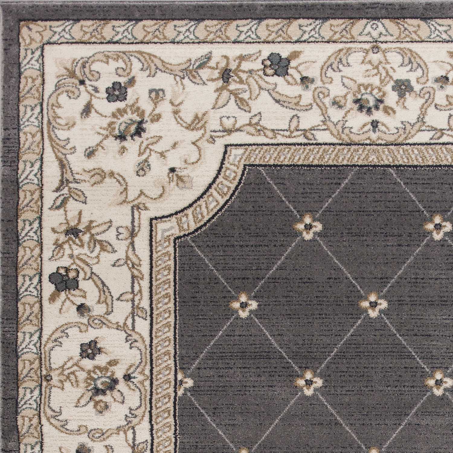 5' X 8' Grey Ivory Bordered Floral Indoor Area Rug - Image 4