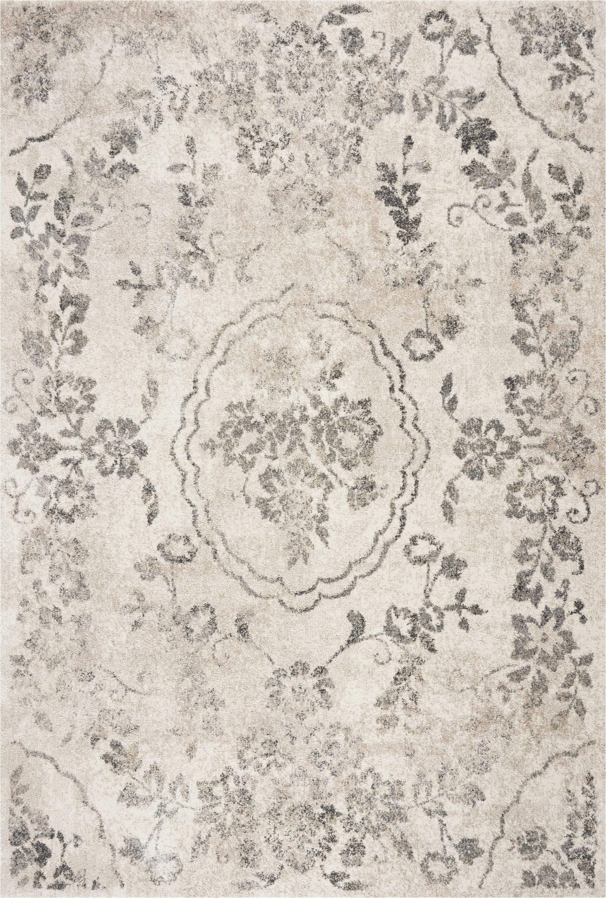 5' X 8' Grey Machine Woven Distressed Floral Medallion Indoor Area Rug - Image 4