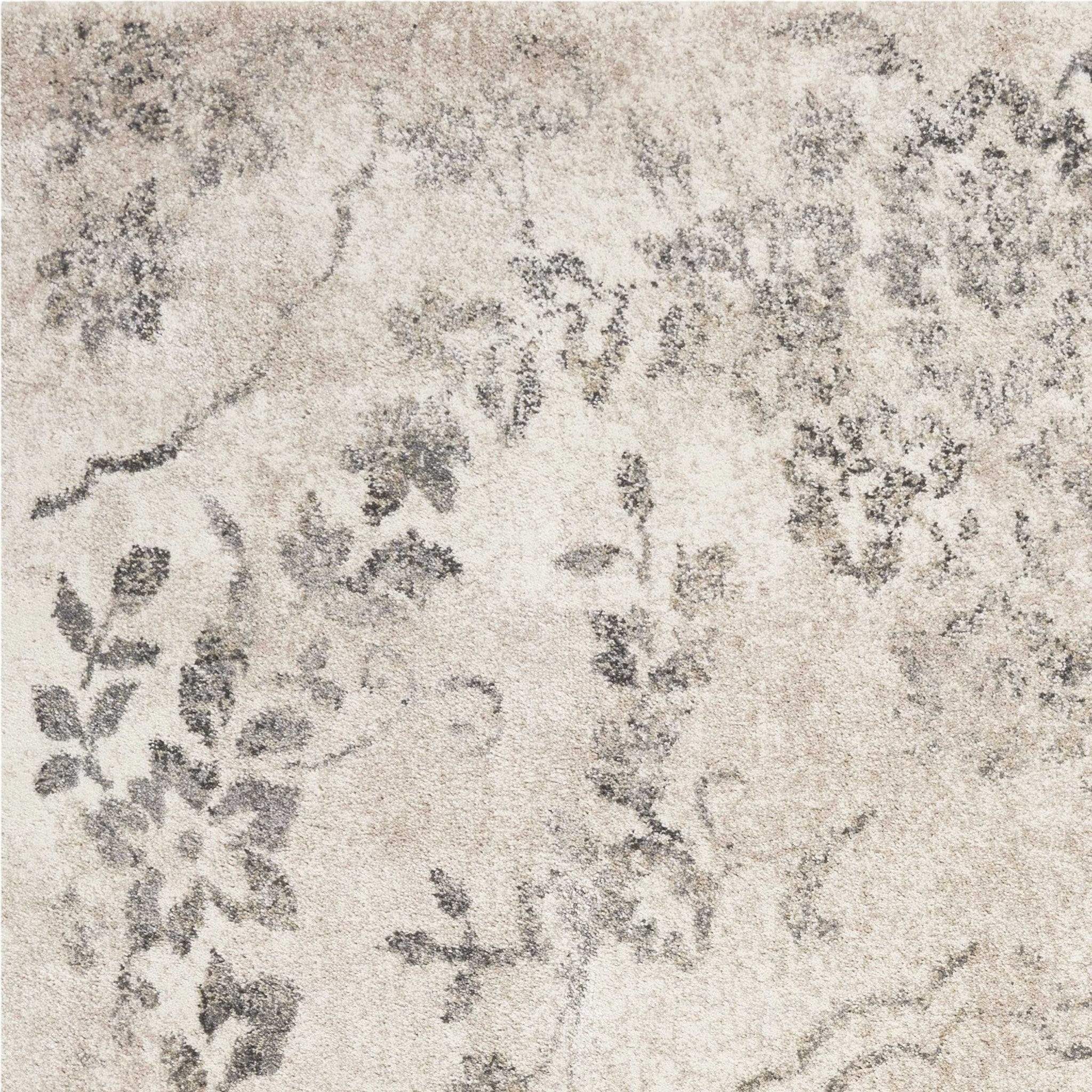5' X 8' Grey Machine Woven Distressed Floral Medallion Indoor Area Rug - Image 7