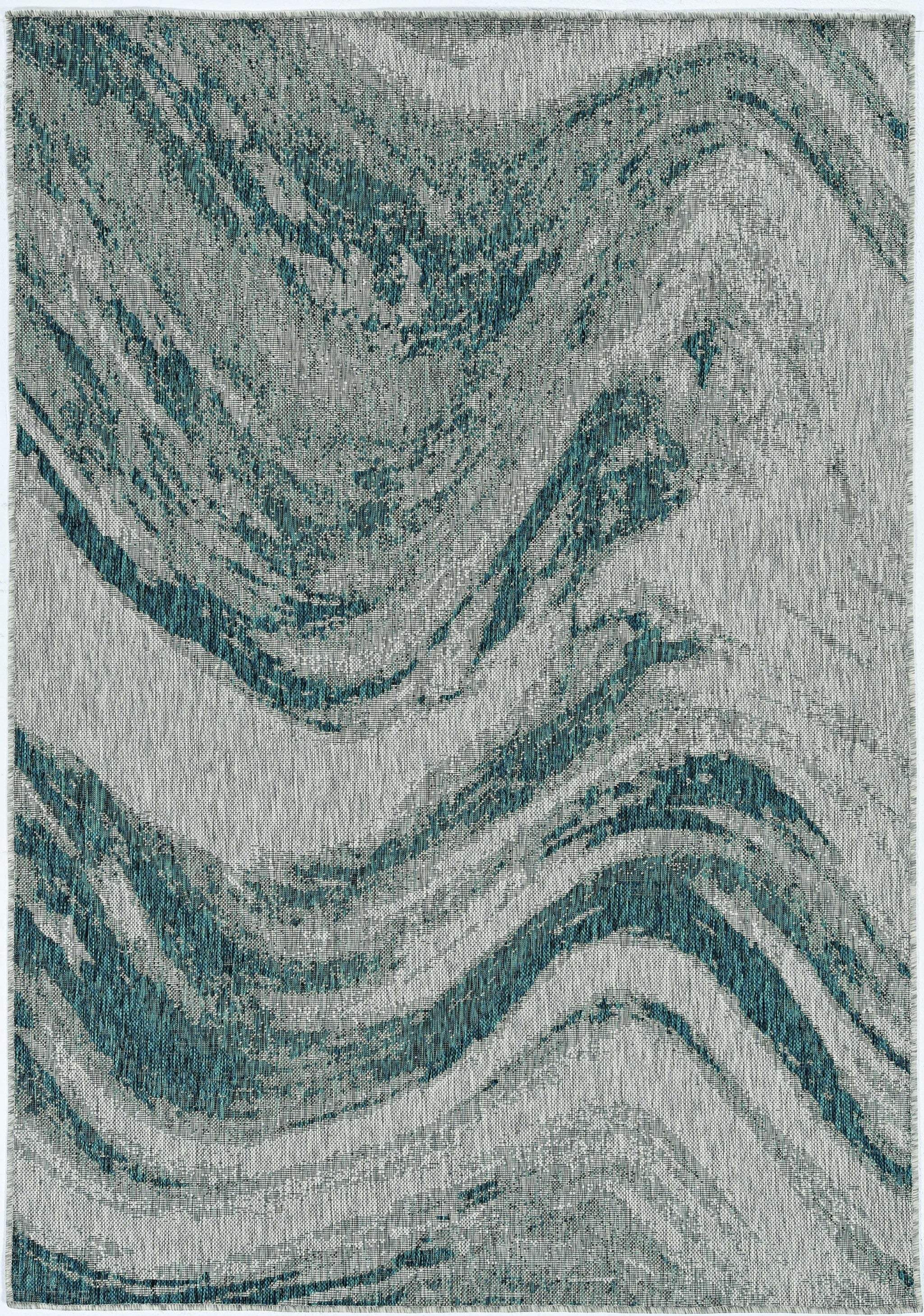 5' X 8' Grey Or Teal Abstract Waves Rug - Image 2