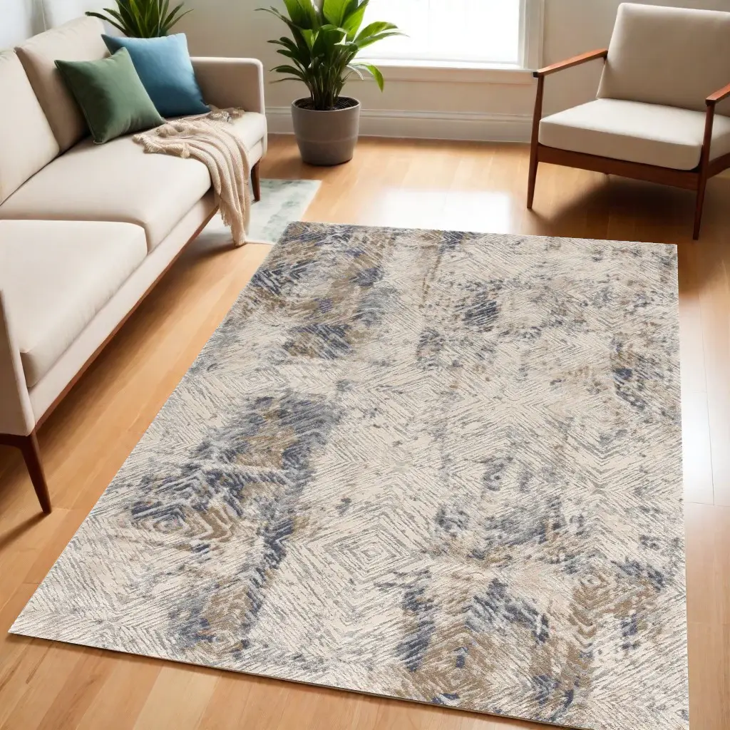 5' X 8' Ivory And Beige Abstract Diamonds Area Rug