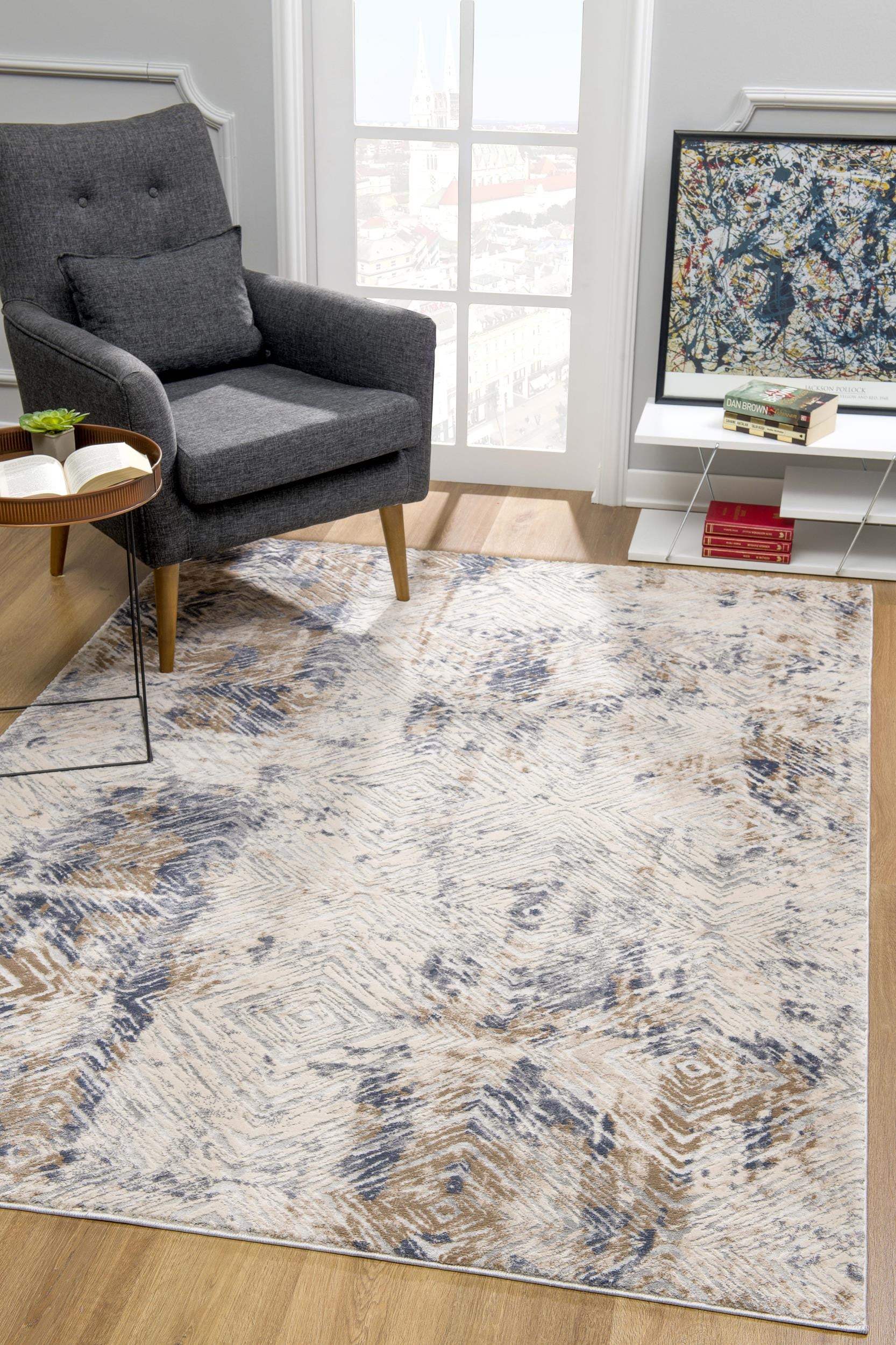 5' X 8' Ivory And Beige Abstract Diamonds Area Rug - Image 4