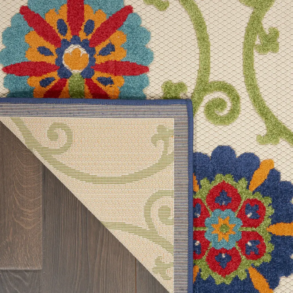 5' X 8' Ivory And Blue Indoor Outdoor Area Rug - Image 4