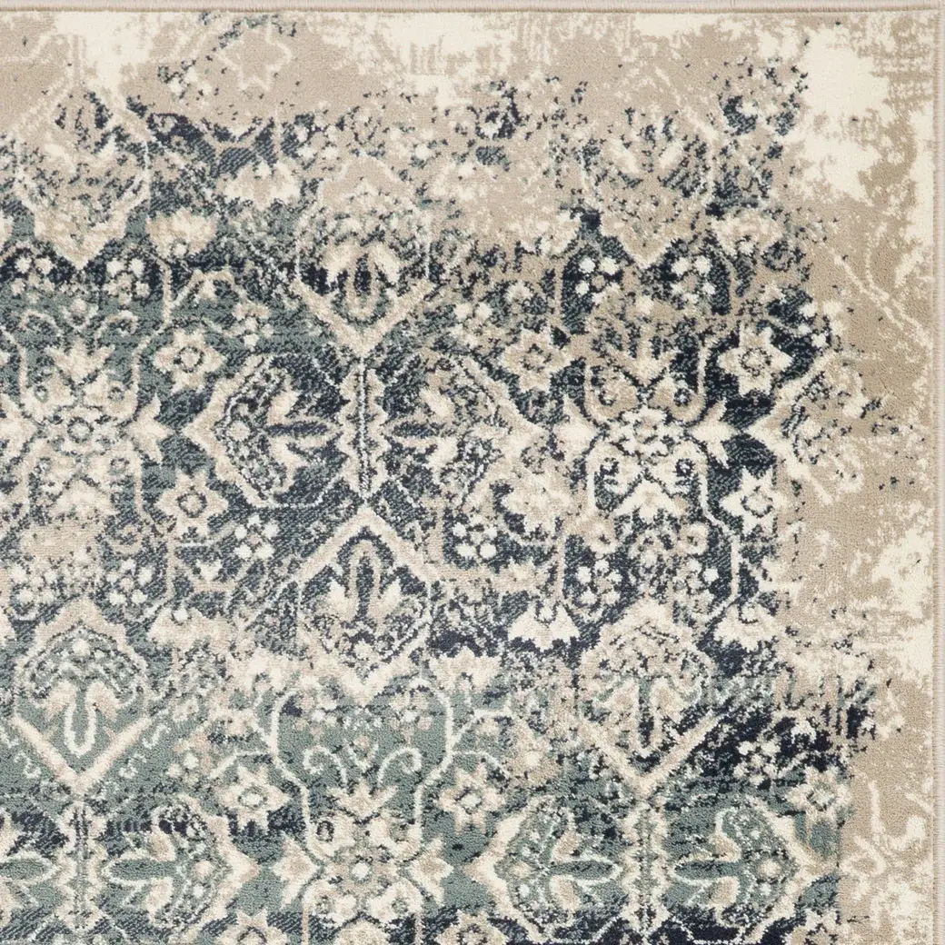 5' X 8' Ivory and Blue Oriental Area Rug - Image 6