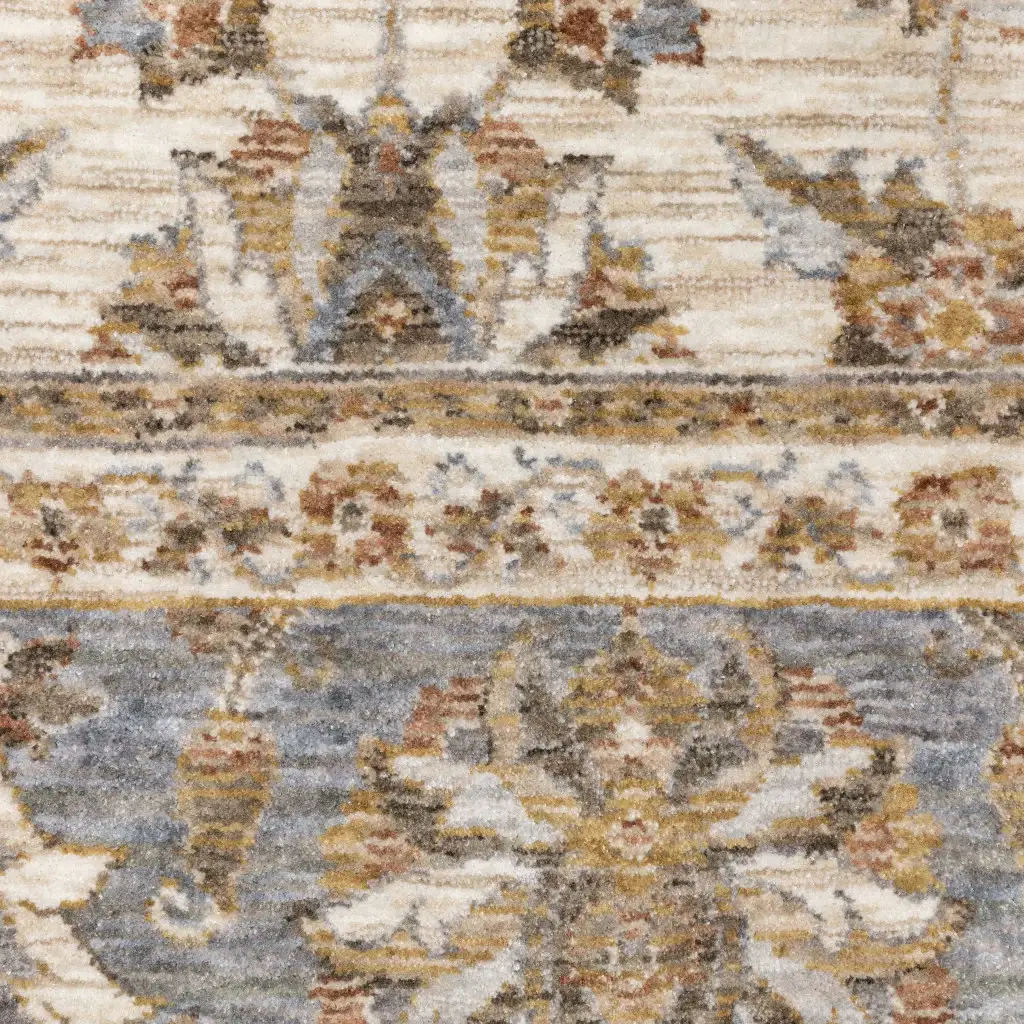 5' X 8' Ivory And Blue Oriental Power Loom Stain Resistant Area Rug With Fringe - Image 4