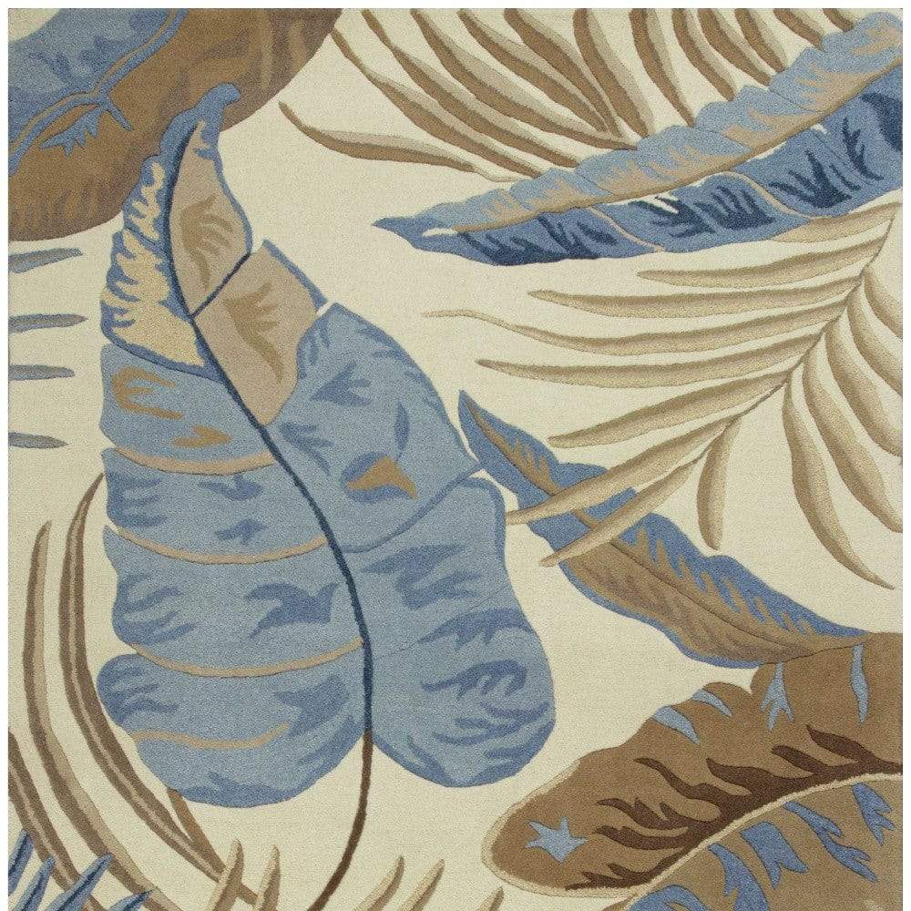 5' X 8' Ivory and Blue Wool Tropical Botanical Hand Tufted Area Rug - Image 8