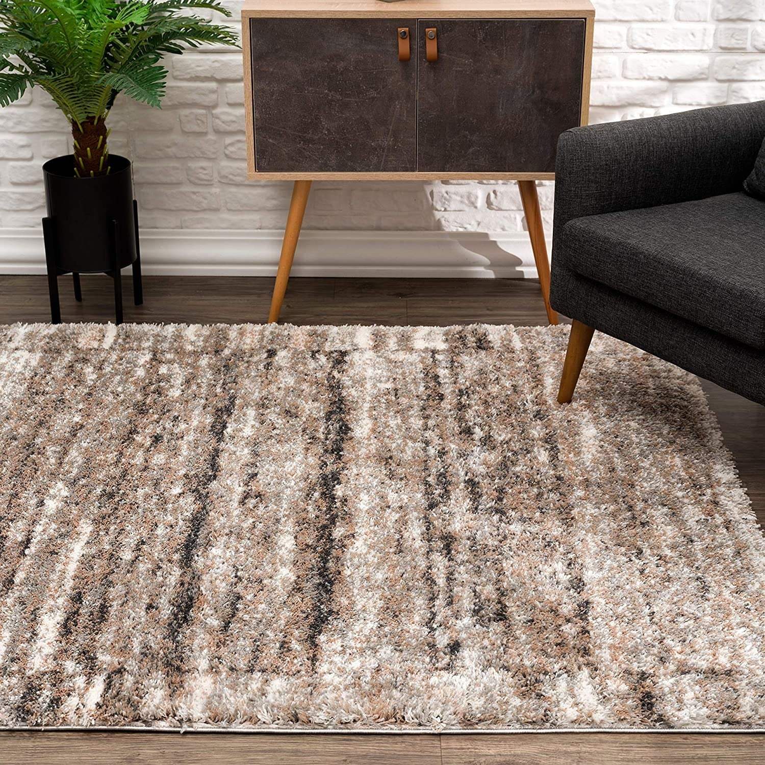 5' X 8' Ivory And Brown Retro Mod Area Rug - Image 2