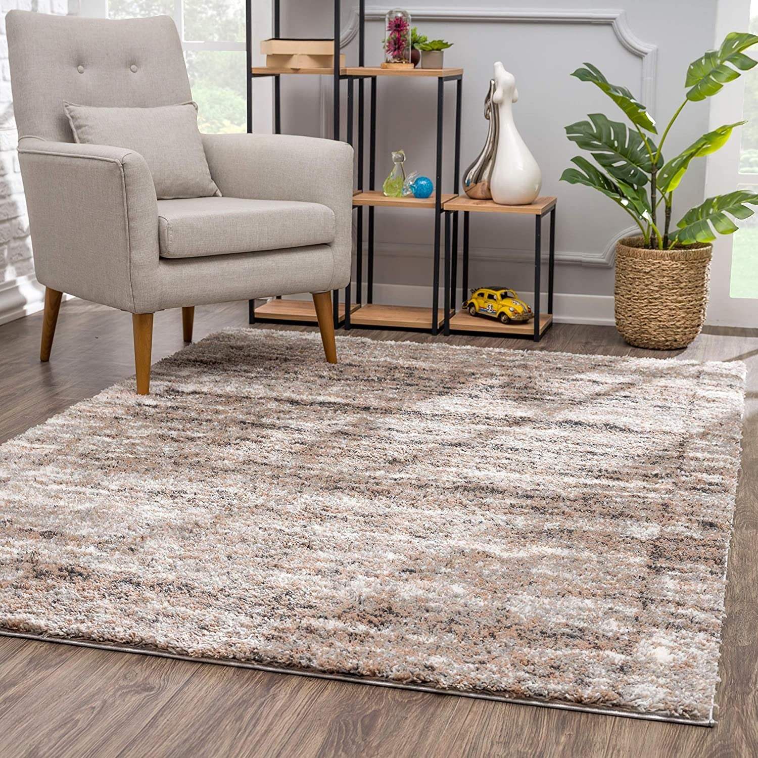 5' X 8' Ivory And Brown Retro Mod Area Rug - Image 5
