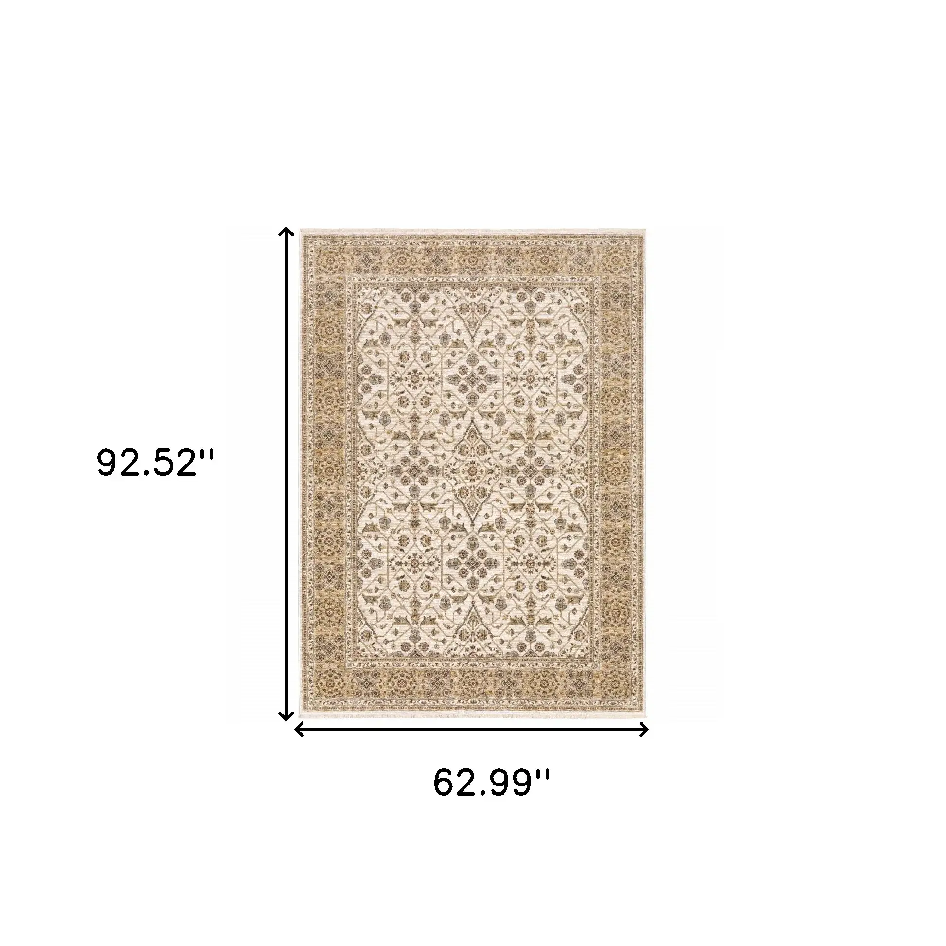5' X 8' Ivory And Gold Oriental Power Loom Stain Resistant Area Rug With Fringe - Image 3