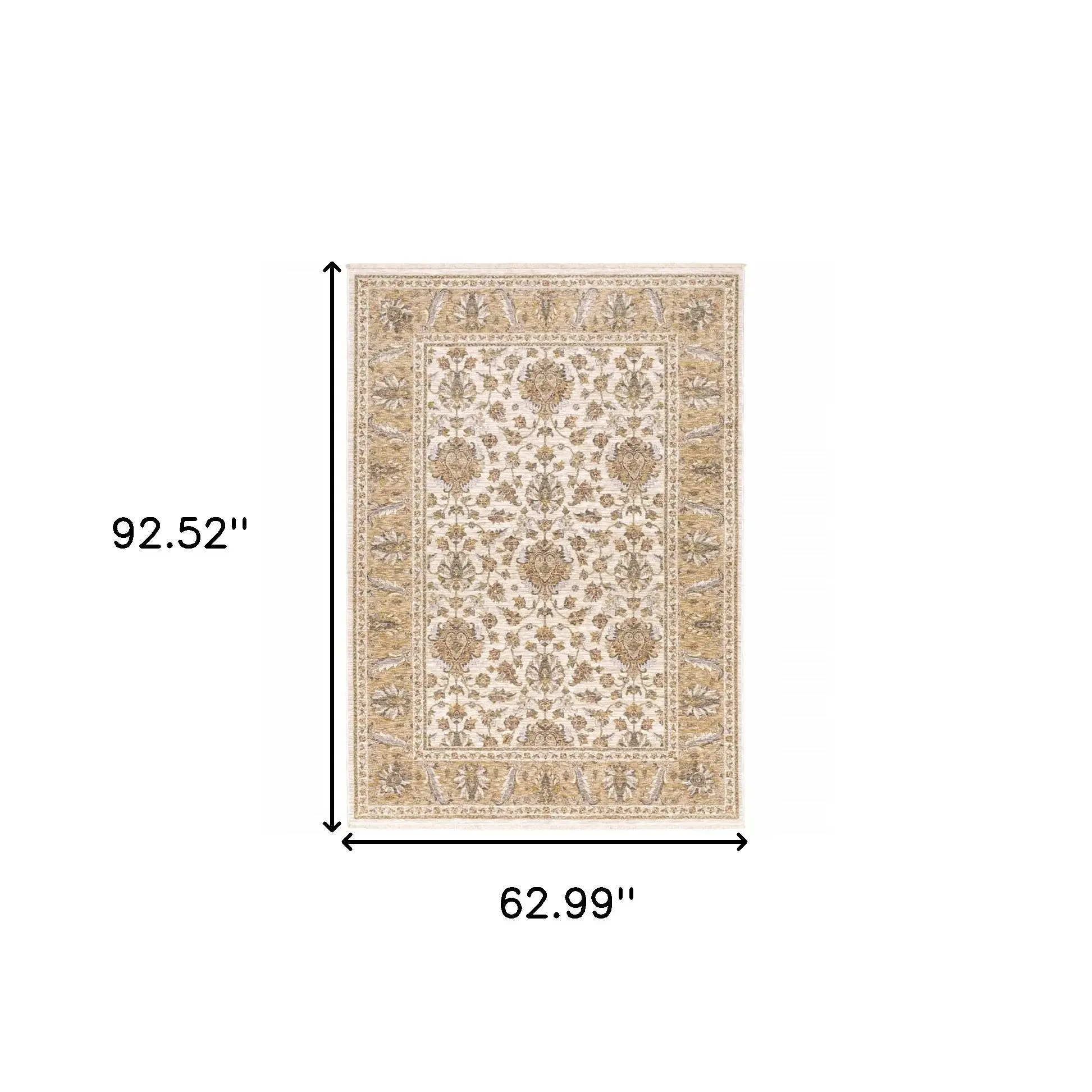 5' X 8' Ivory And Gold Oriental Power Loom Stain Resistant Area Rug With Fringe - Image 3