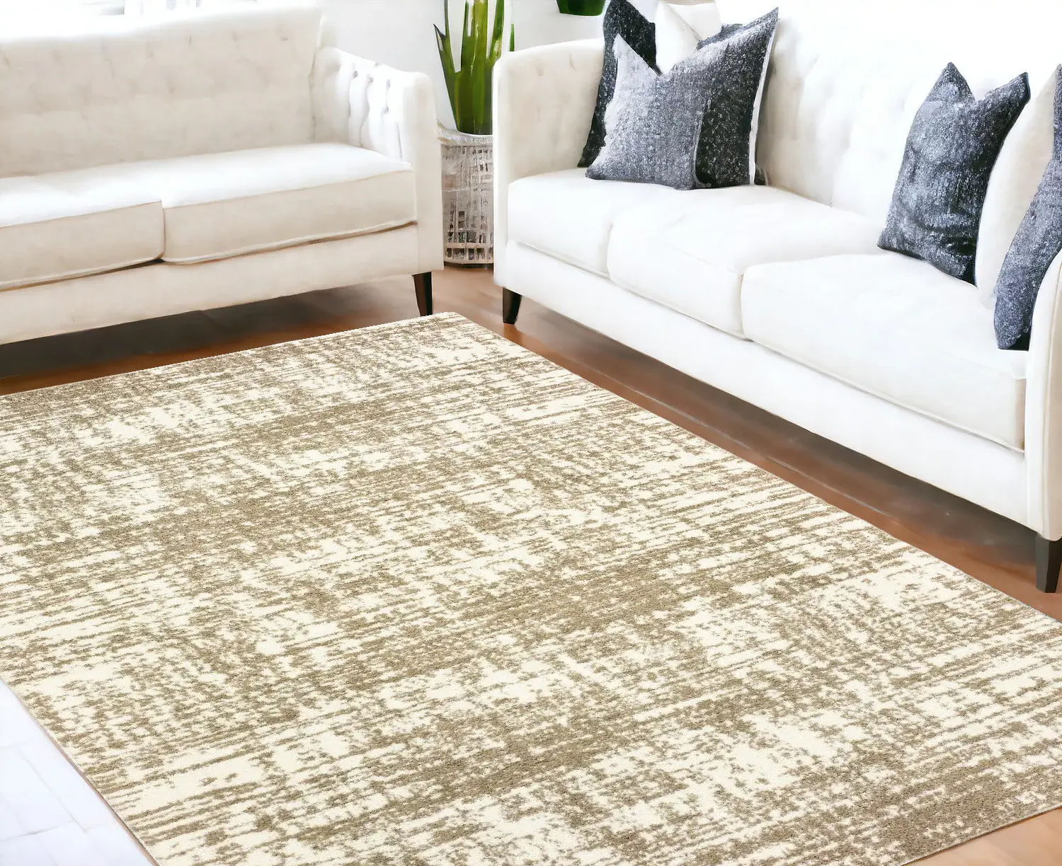 5' X 8' Ivory And Gray Abstract Strokes Area Rug - Image 2