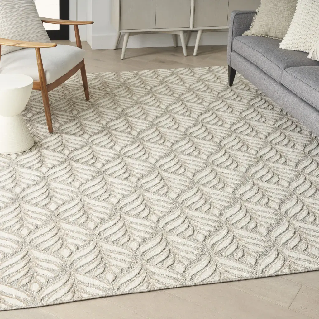 5' X 8' Ivory And Grey Floral Stain Resistant Non Skid Area Rug - Image 8