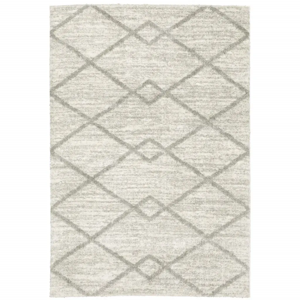 5' X 8' Ivory And Grey Geometric Shag Power Loom Stain Resistant Area Rug - Image 2